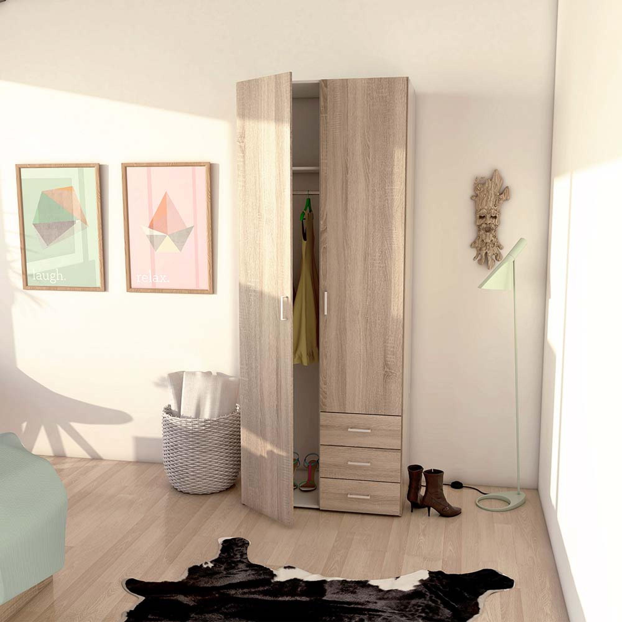 Space Wardrobe - 2 Door - 3 Drawer - Oak
