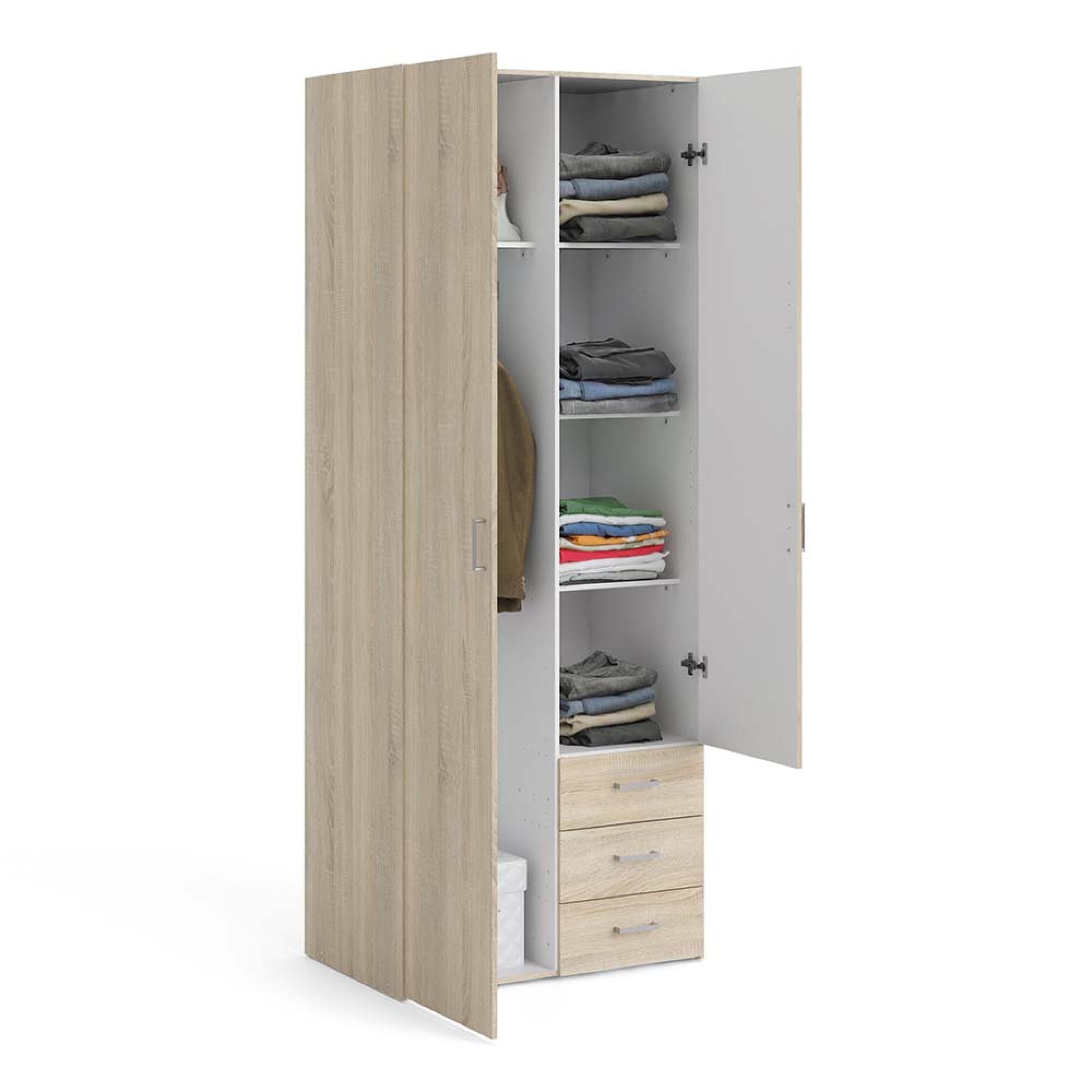 Space Wardrobe - 2 Door - 3 Drawer - Oak