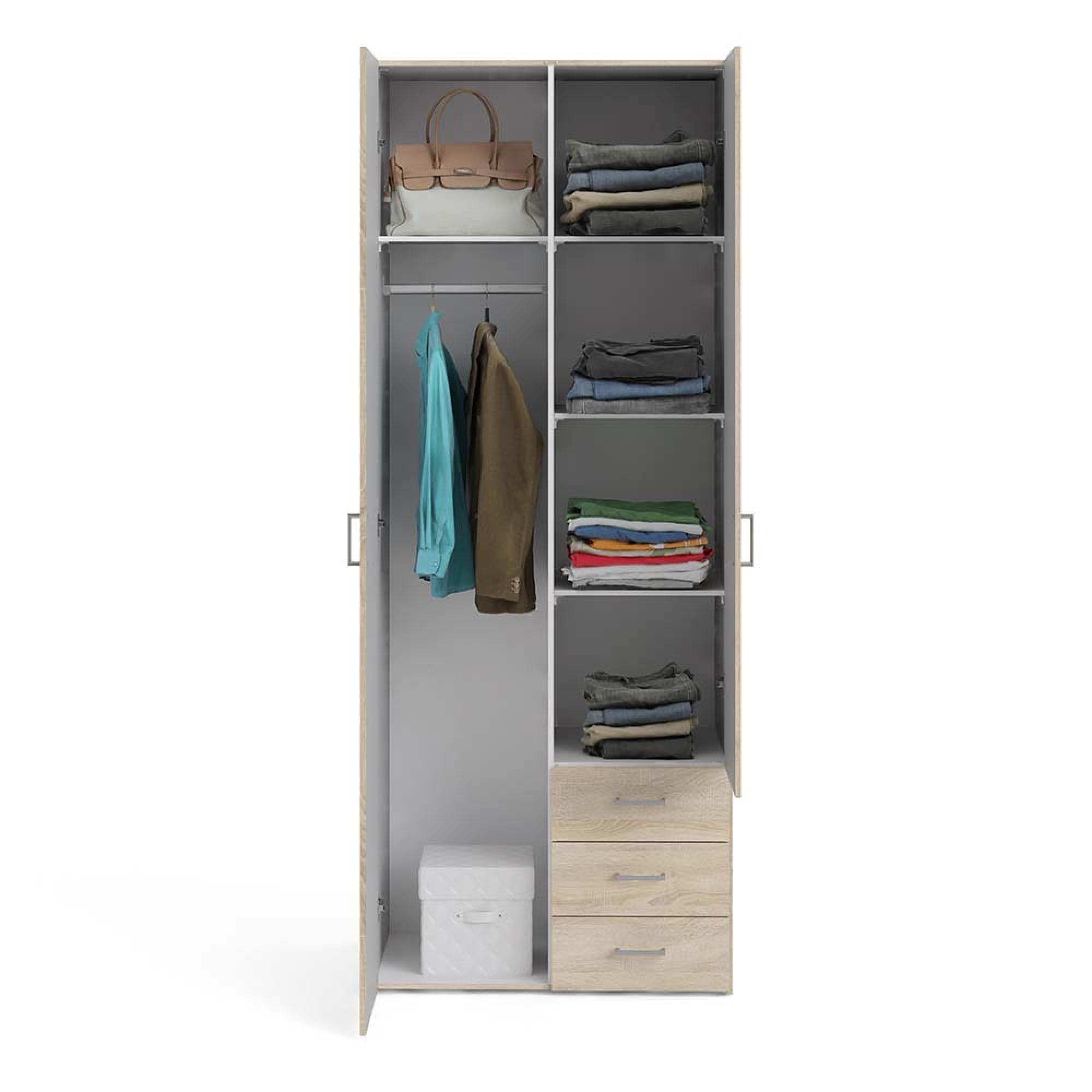 Space Wardrobe - 2 Door - 3 Drawer - Oak