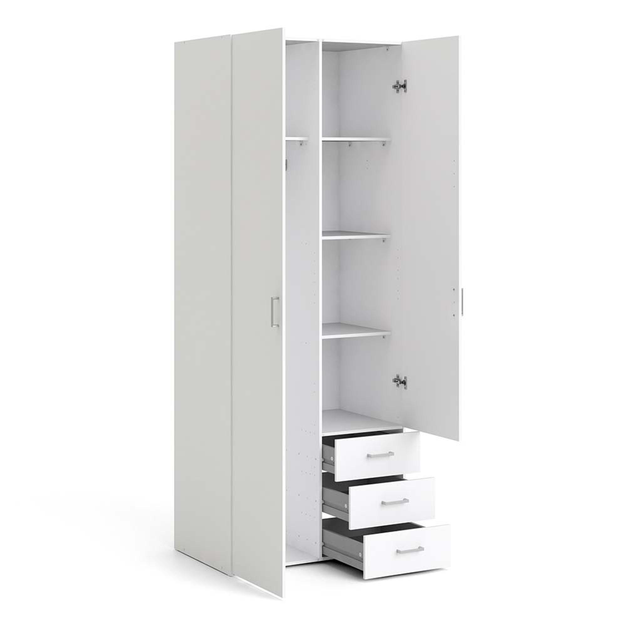 Space Wardrobe - 2 Door - 3 Drawer - White