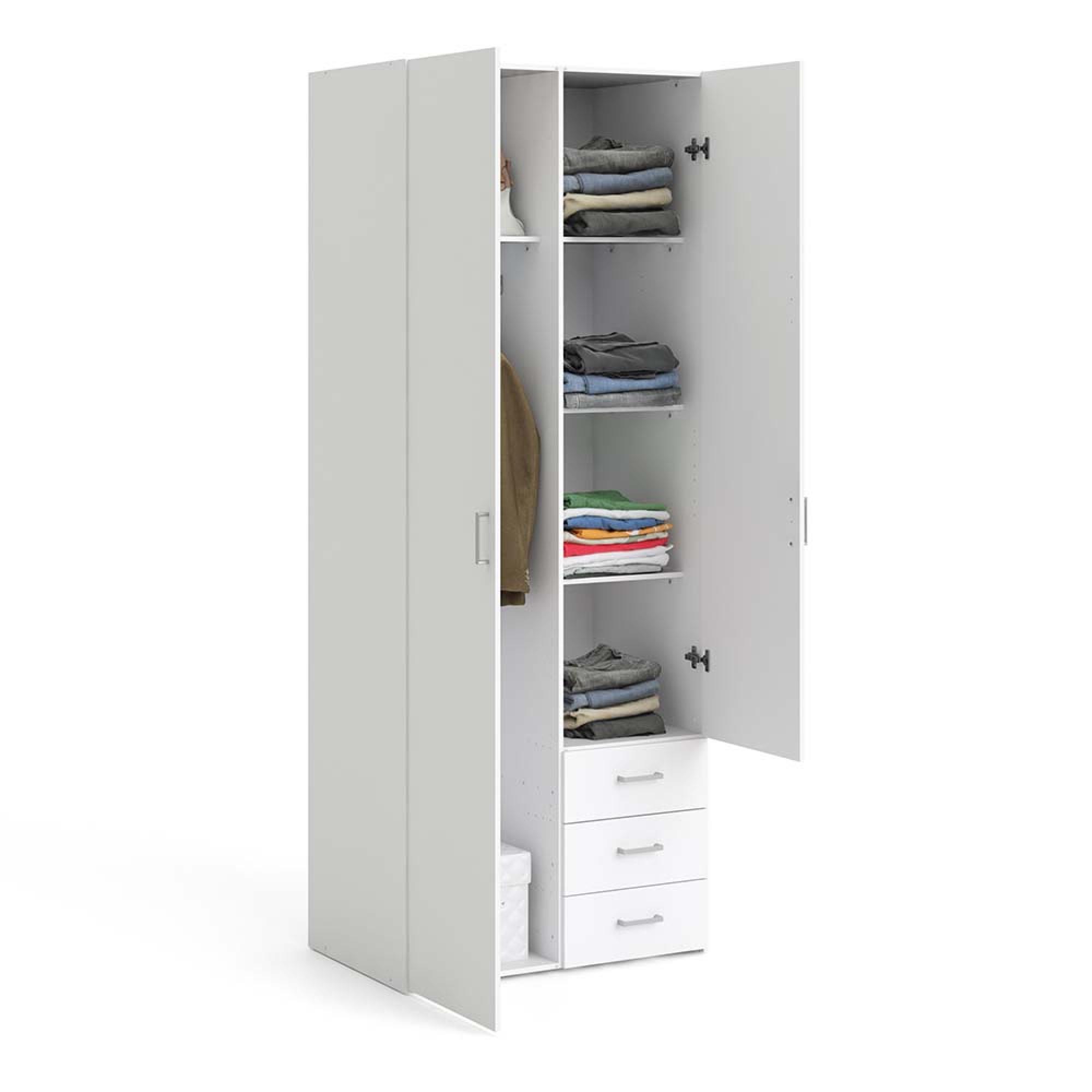 Space Wardrobe - 2 Door - 3 Drawer - White