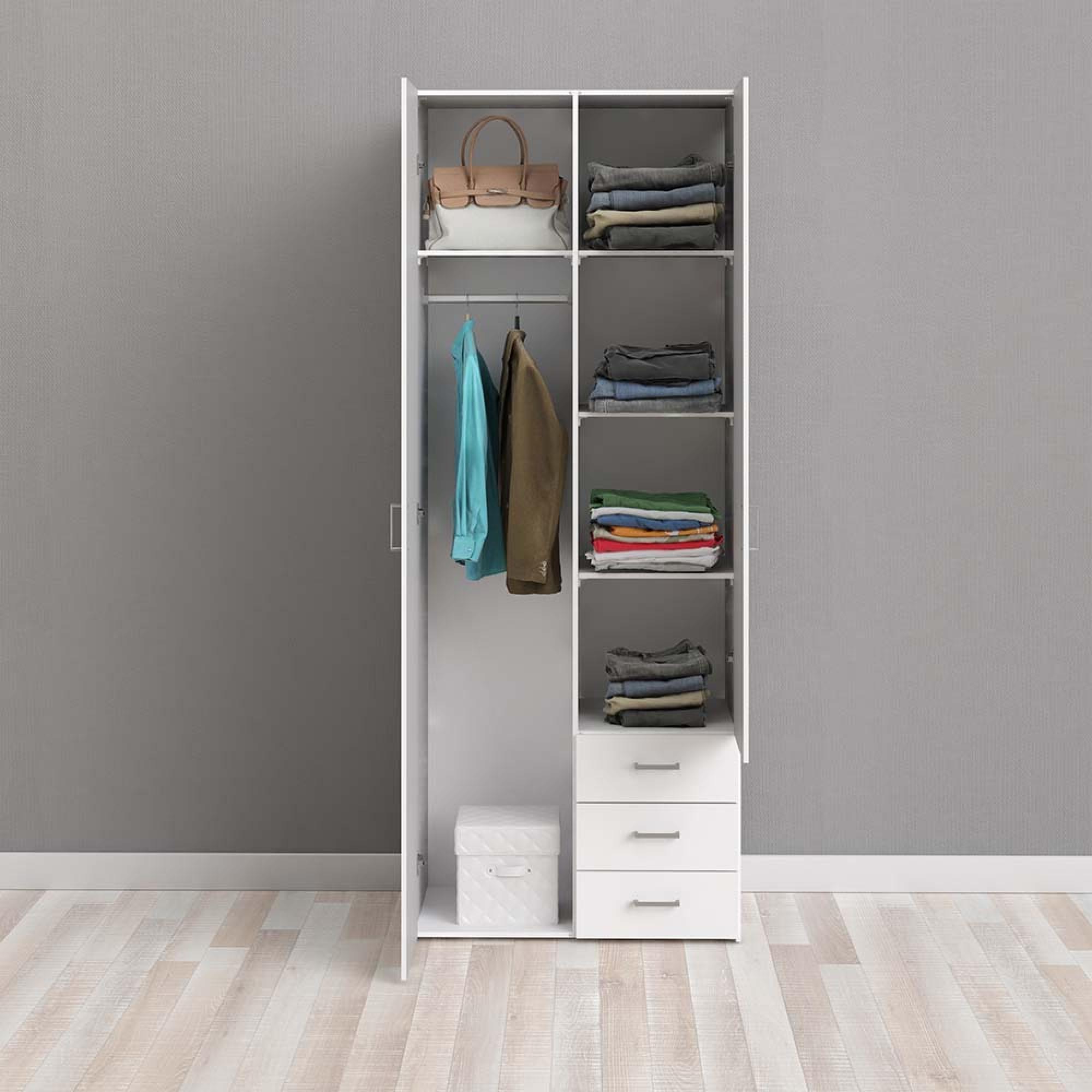 Space Wardrobe - 2 Door - 3 Drawer - White