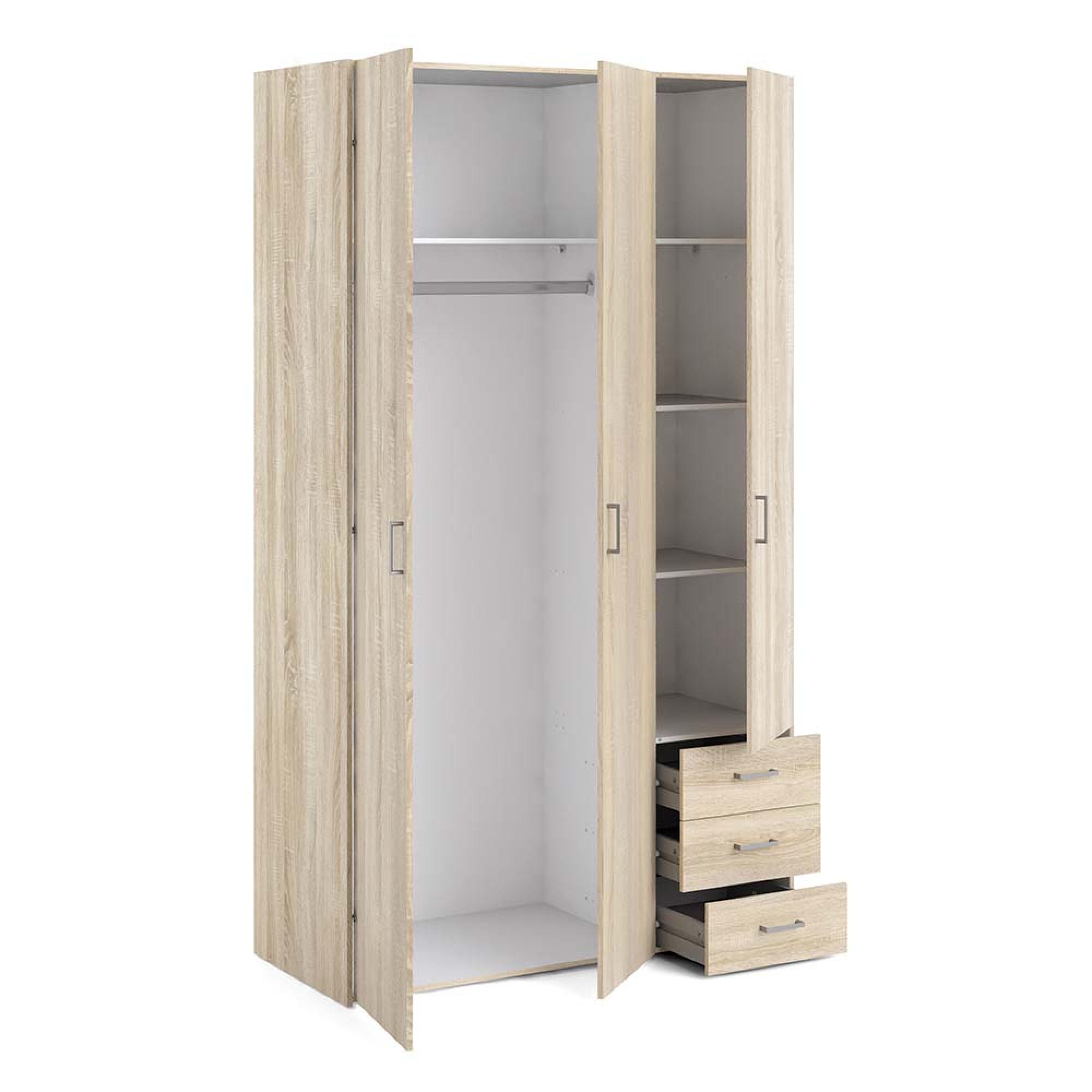 Space Wardrobe - 3 Door - 3 Drawer - Oak