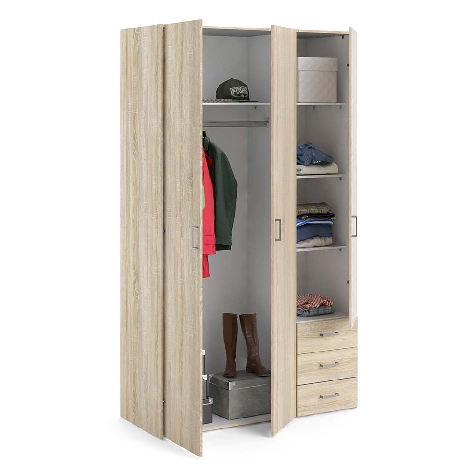 Space Wardrobe - 3 Door - 3 Drawer - Oak