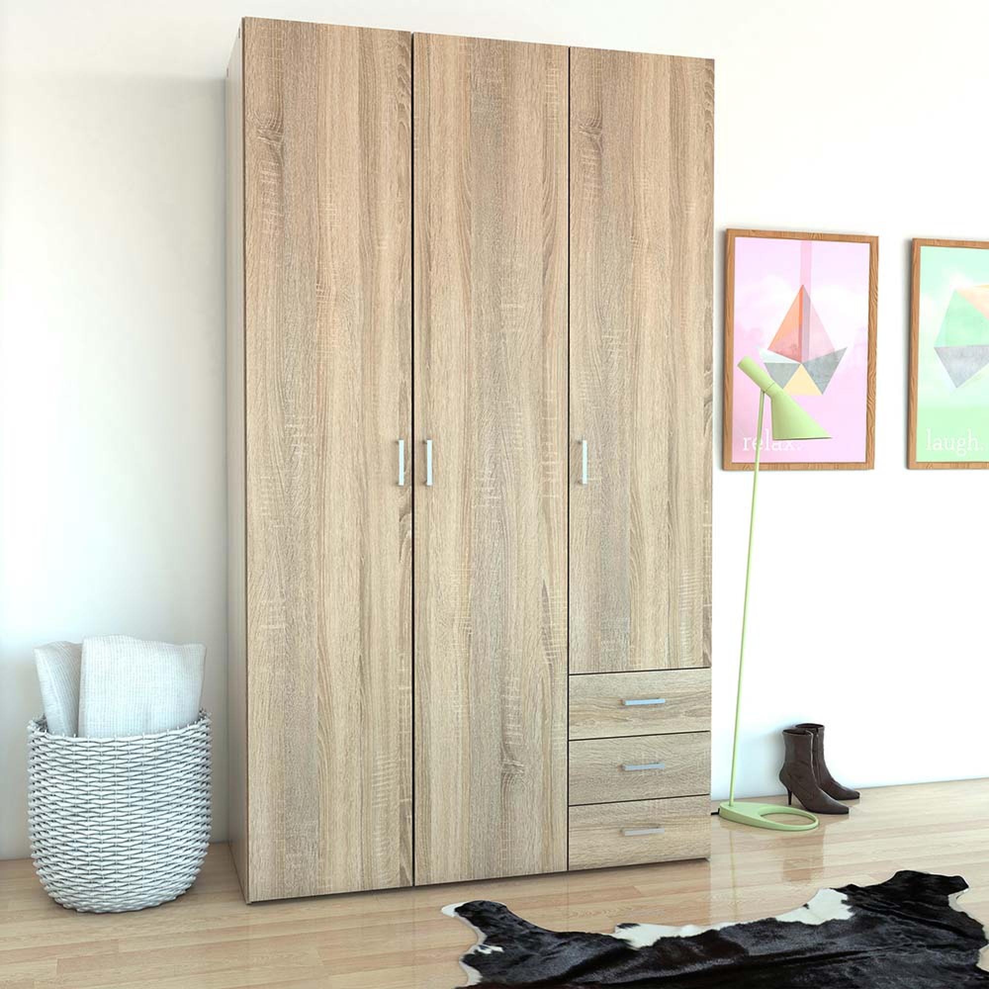 Space Wardrobe - 3 Door - 3 Drawer - Oak
