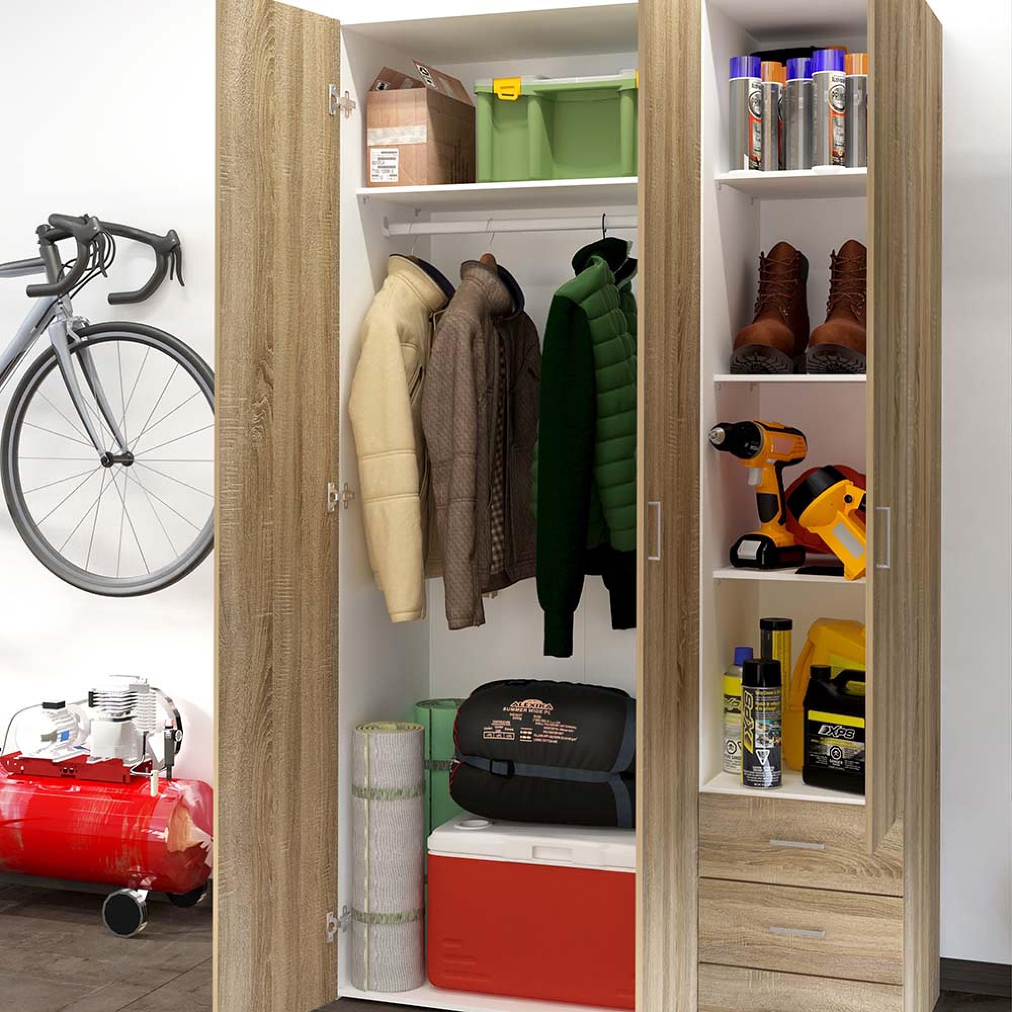 Space Wardrobe - 3 Door - 3 Drawer - Oak