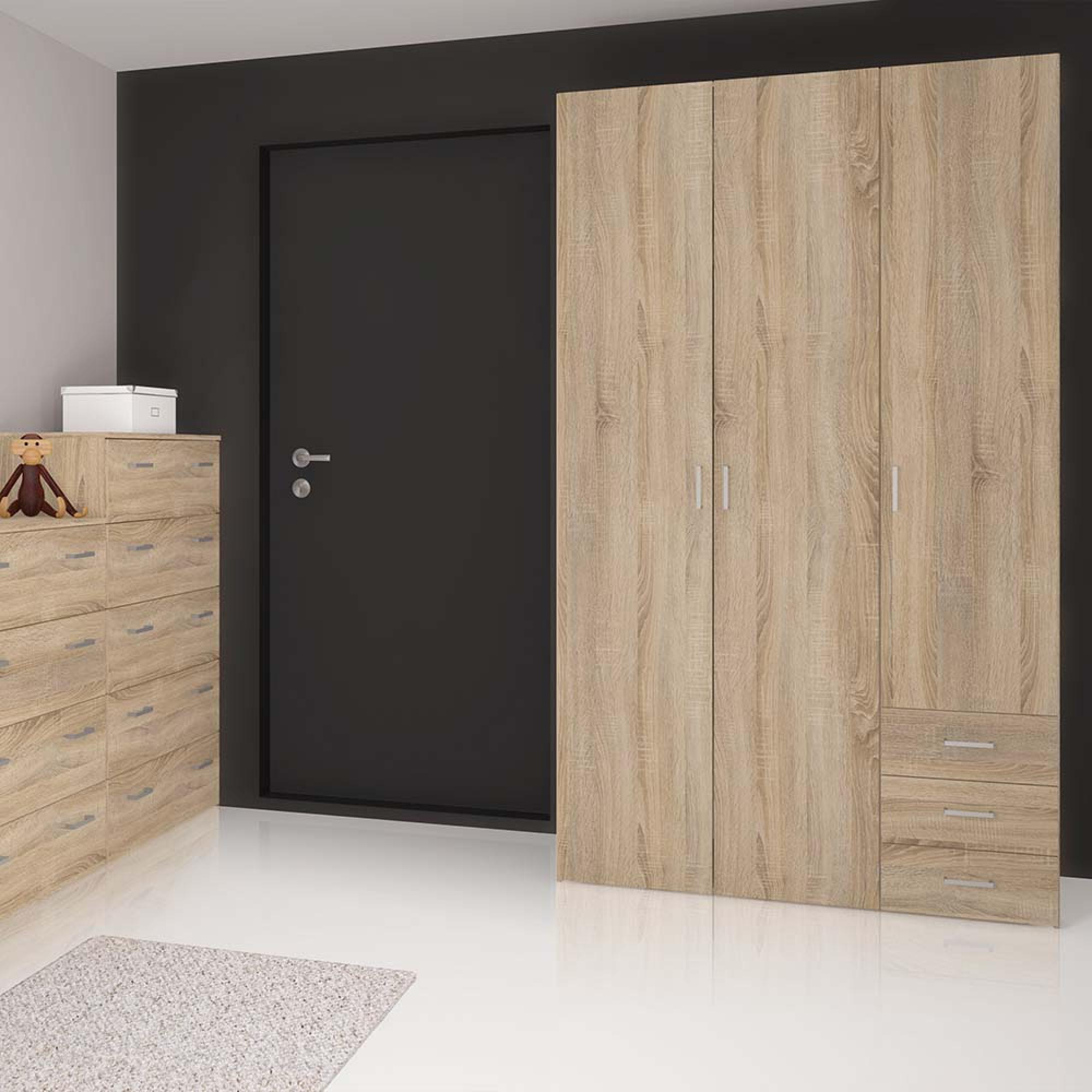 Space Wardrobe - 3 Door - 3 Drawer - Oak