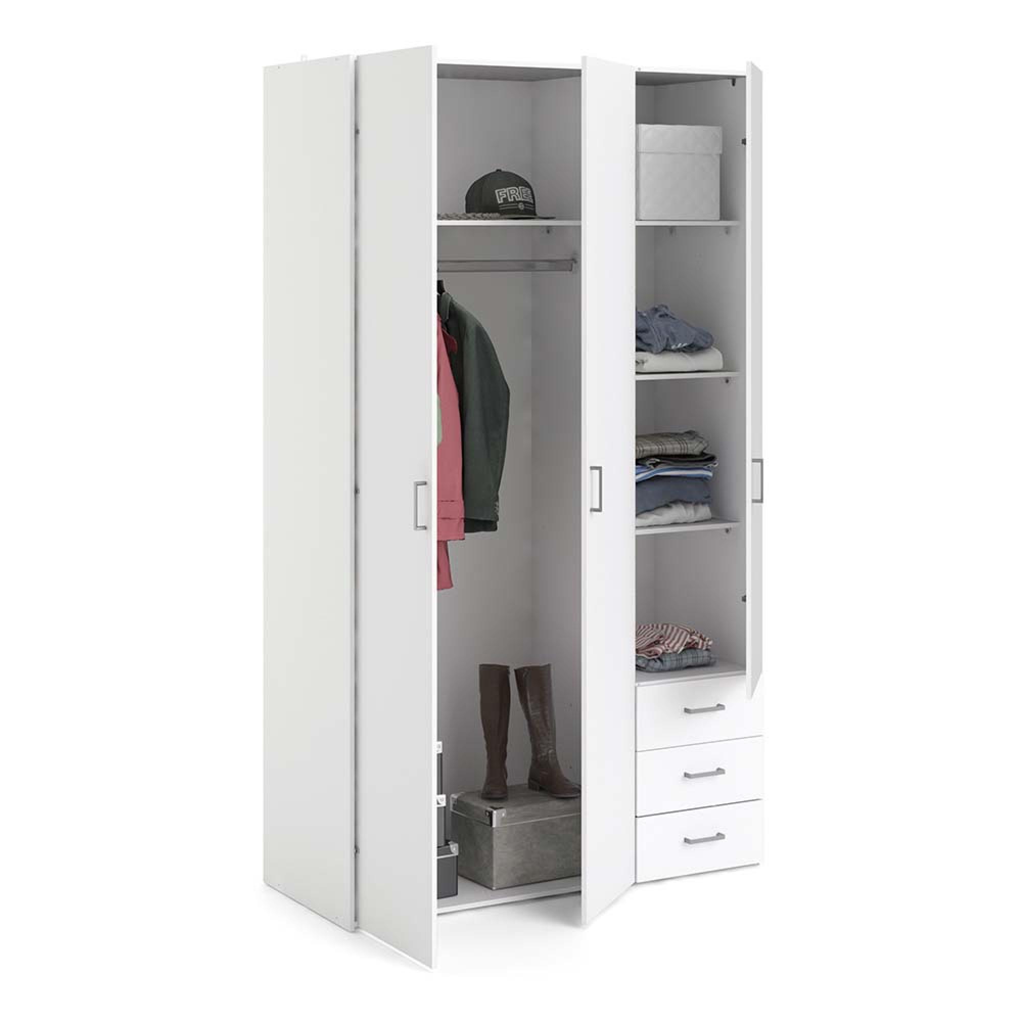 Space Wardrobe - 3 Door - 3 Drawer - White
