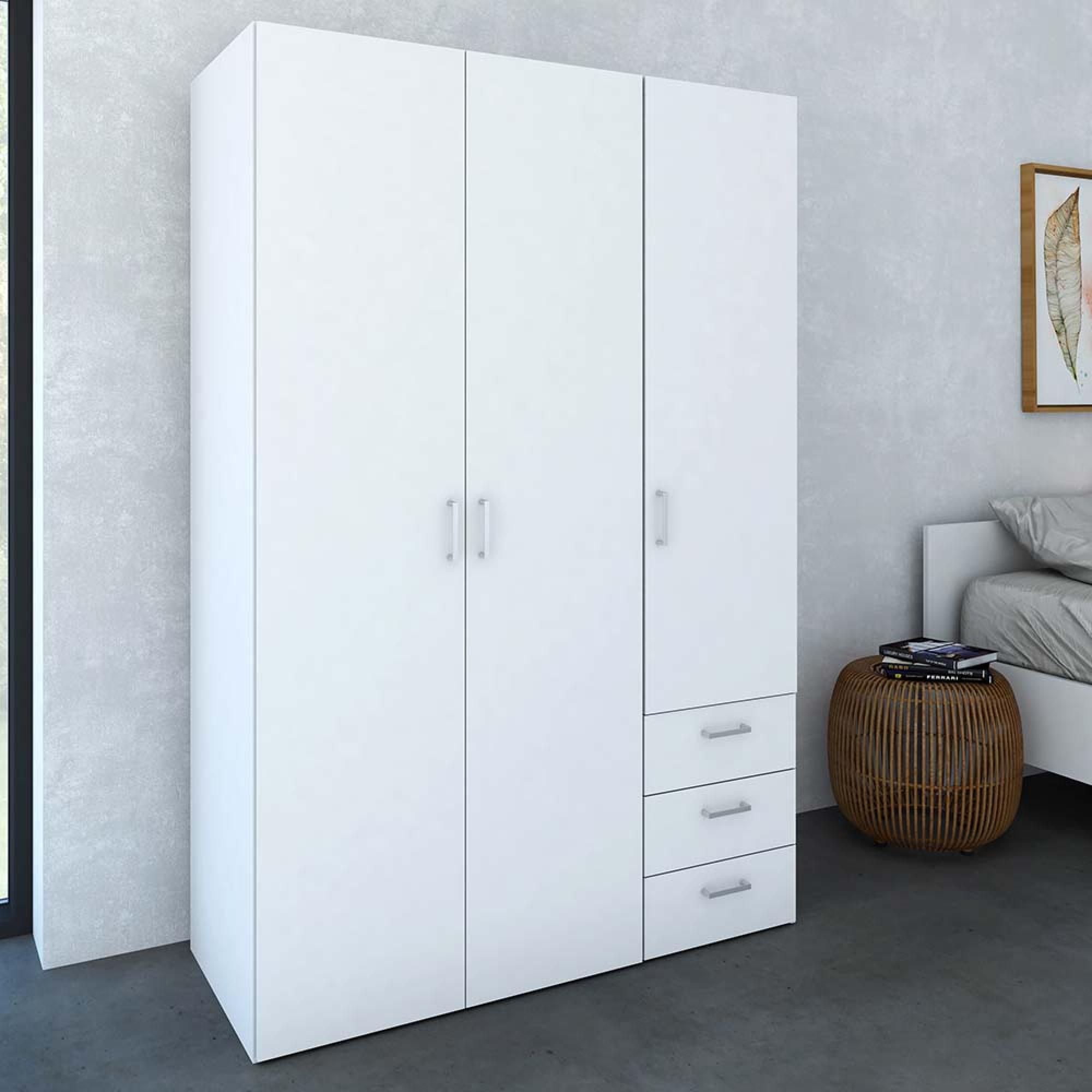 Space Wardrobe - 3 Door - 3 Drawer - White