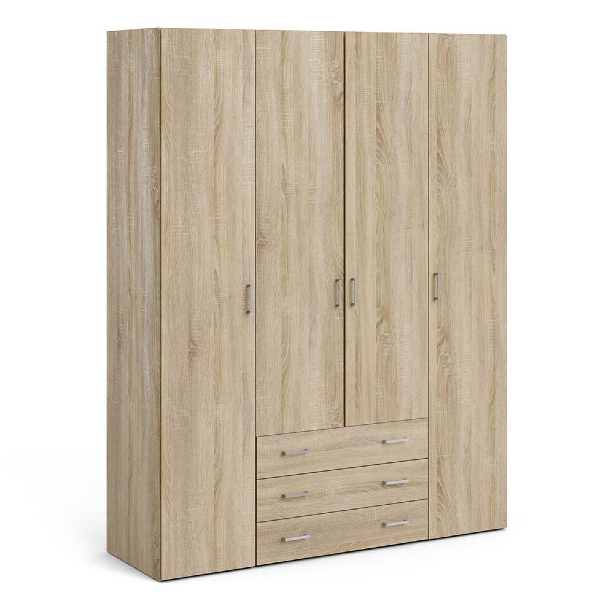 Space Wardrobe - 4 Door - 3 Drawer - Oak