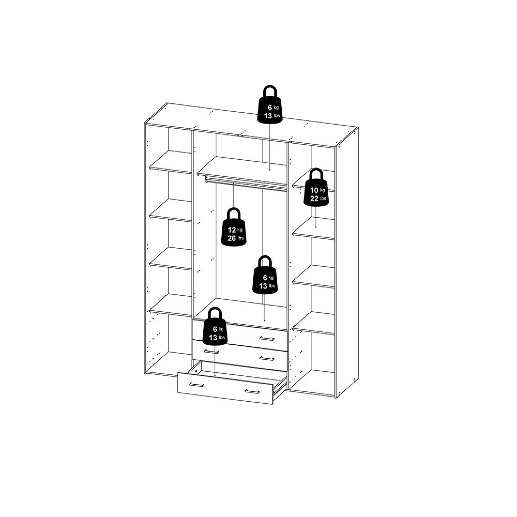 Space Wardrobe - 4 Door - 3 Drawer - Oak