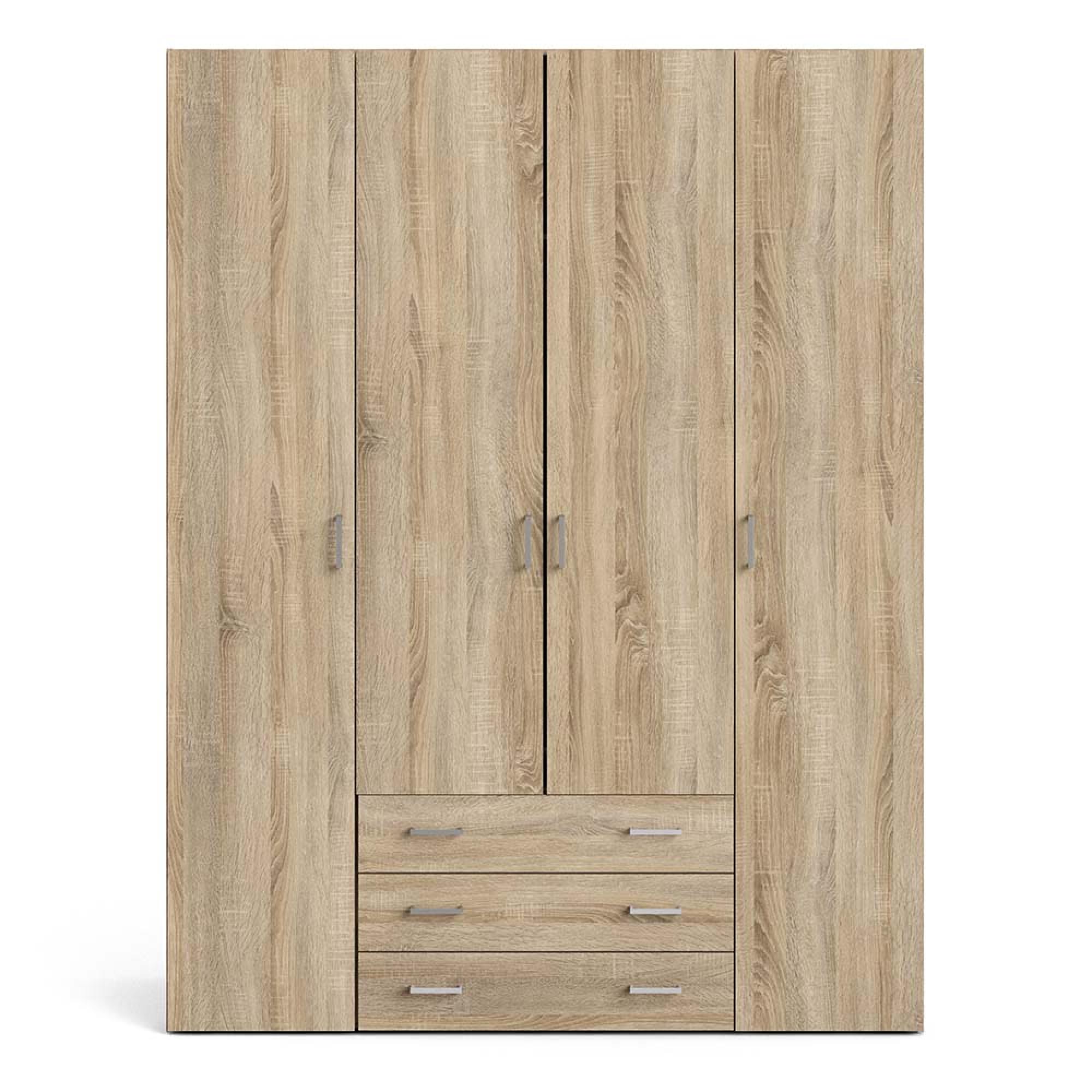 Space Wardrobe - 4 Door - 3 Drawer - Oak