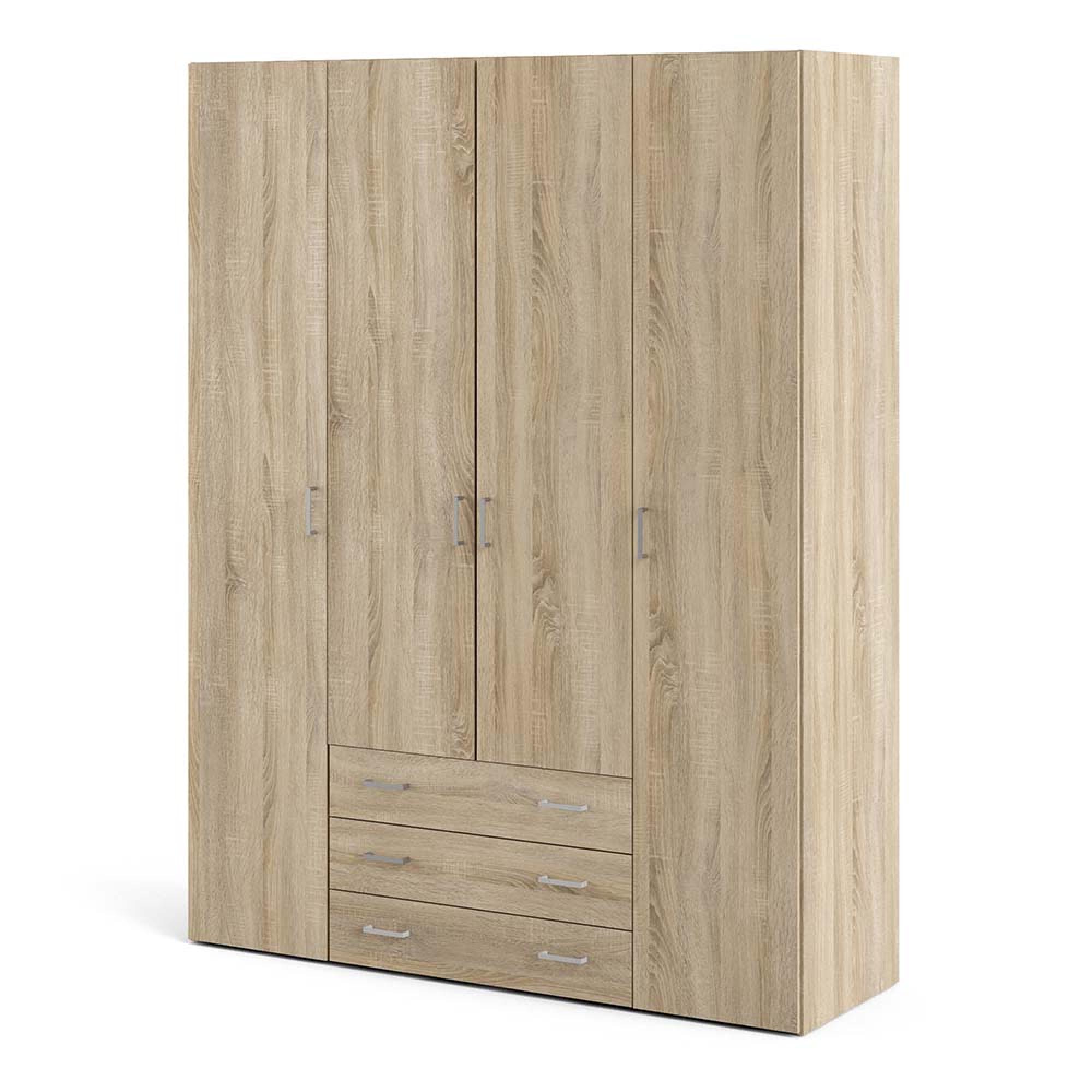 Space Wardrobe - 4 Door - 3 Drawer - Oak