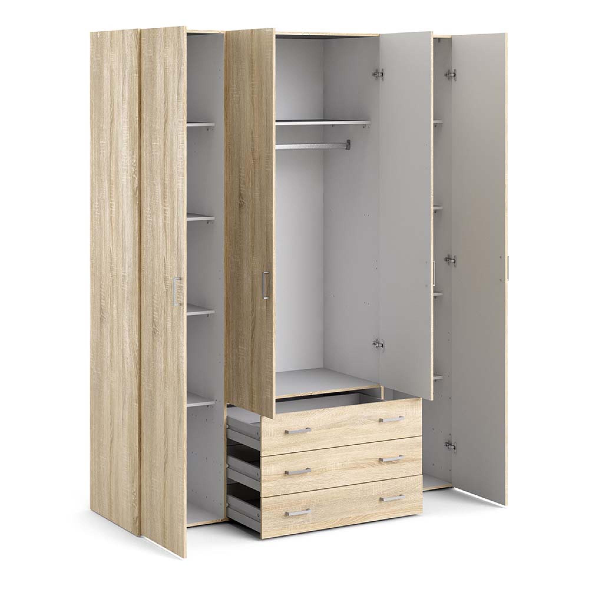 Space Wardrobe - 4 Door - 3 Drawer - Oak