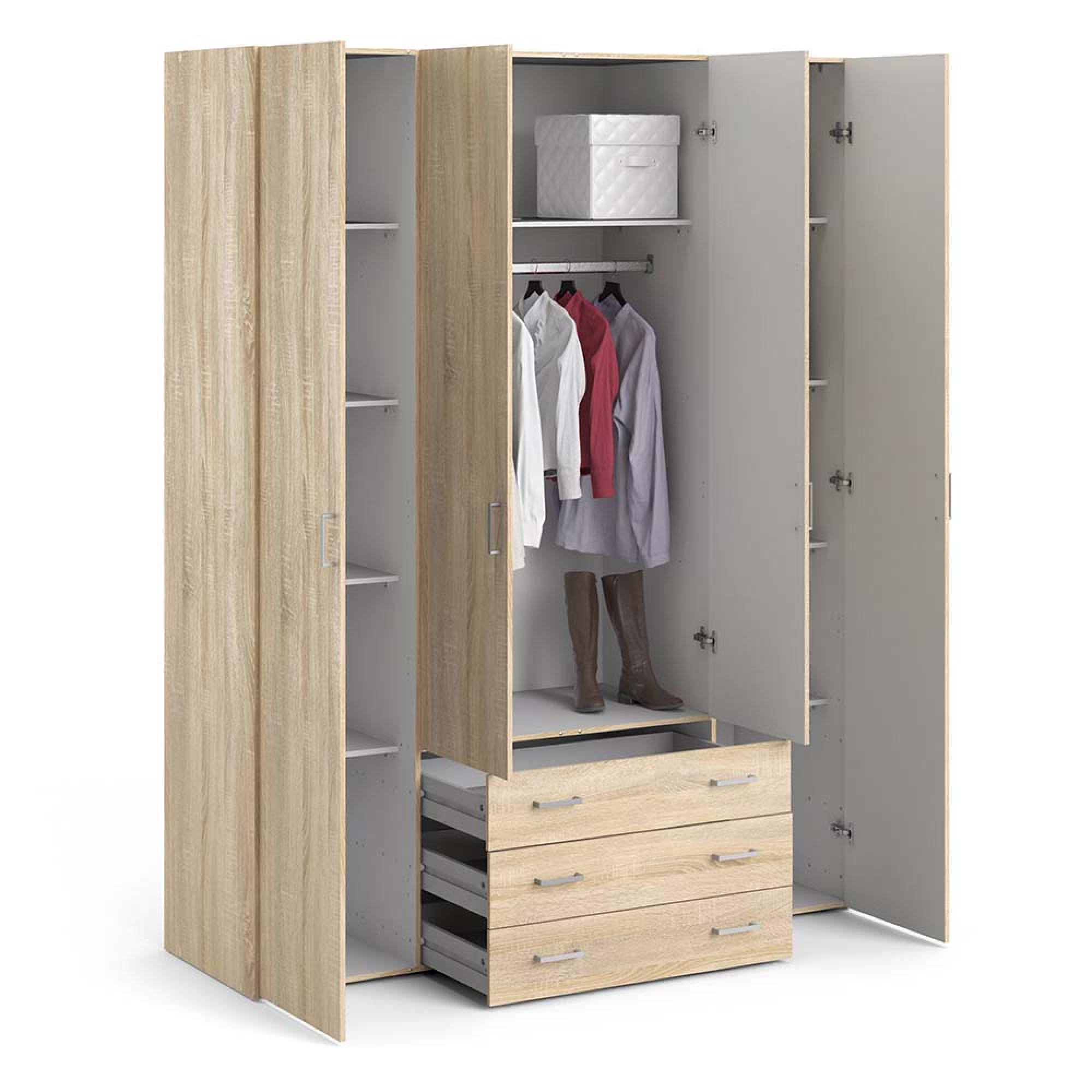 Space Wardrobe - 4 Door - 3 Drawer - Oak