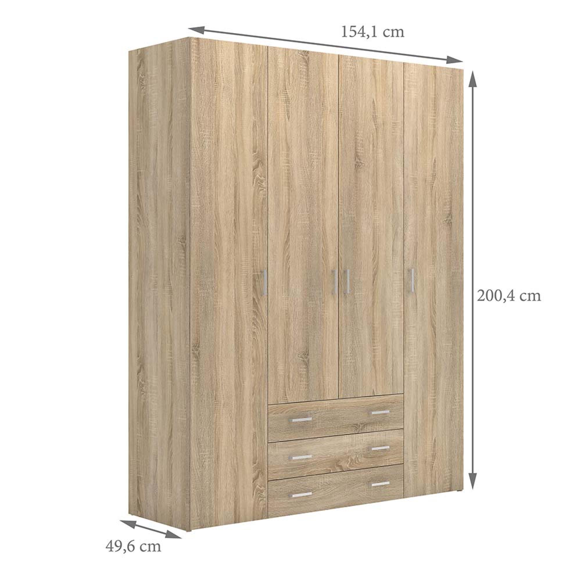 Space Wardrobe - 4 Door - 3 Drawer - Oak