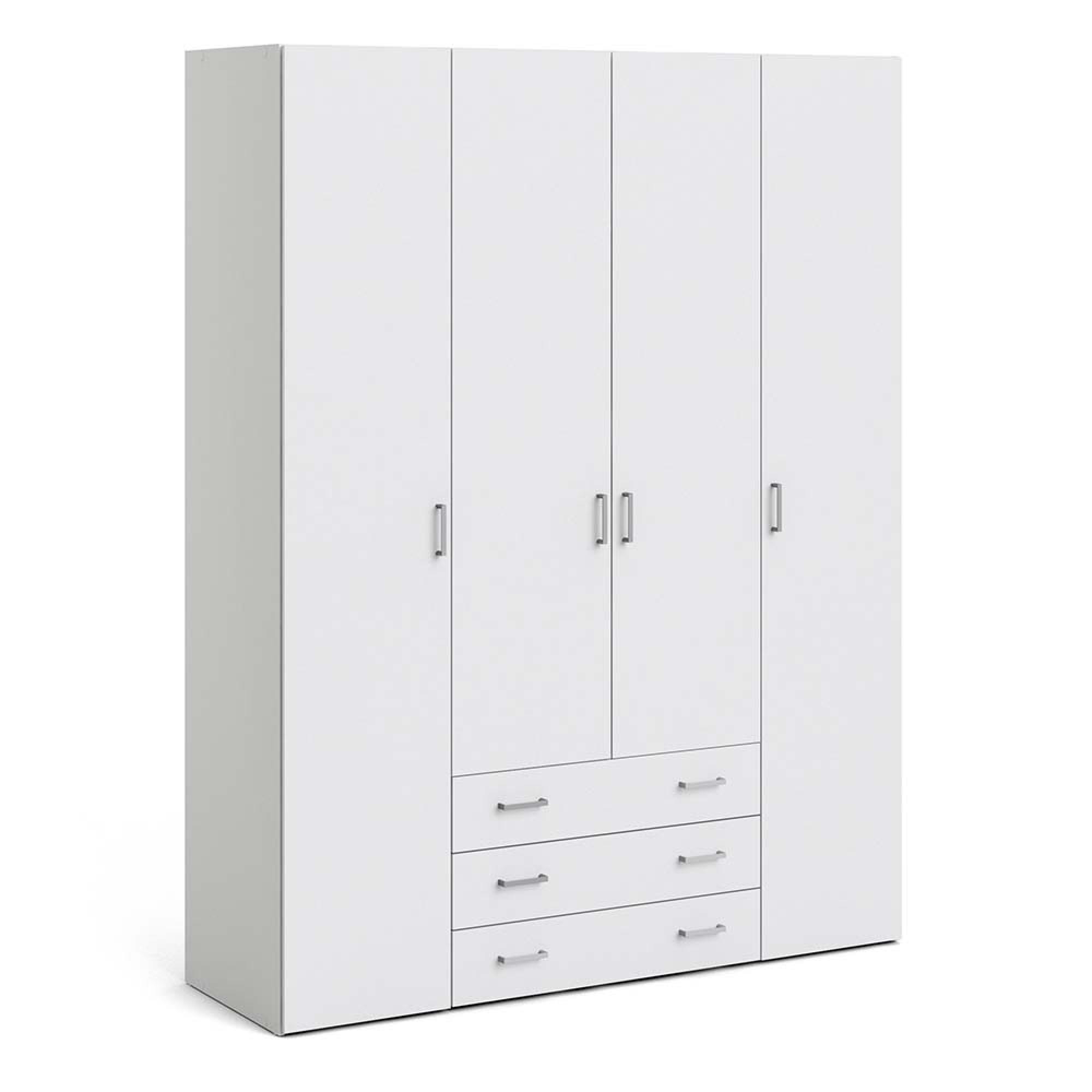 Space Wardrobe - 4 Door - 3 Drawer - White