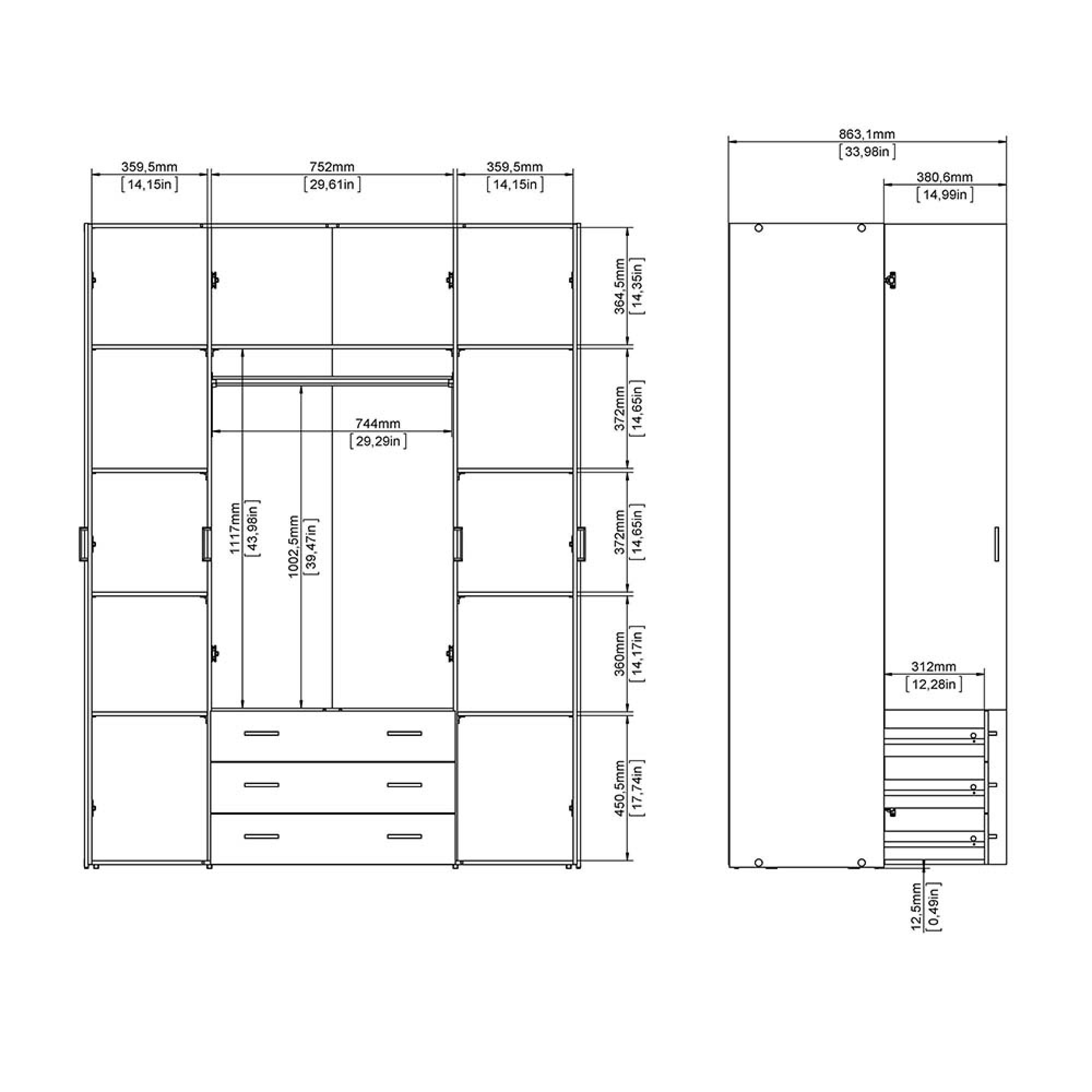 Space Wardrobe - 4 Door - 3 Drawer - White