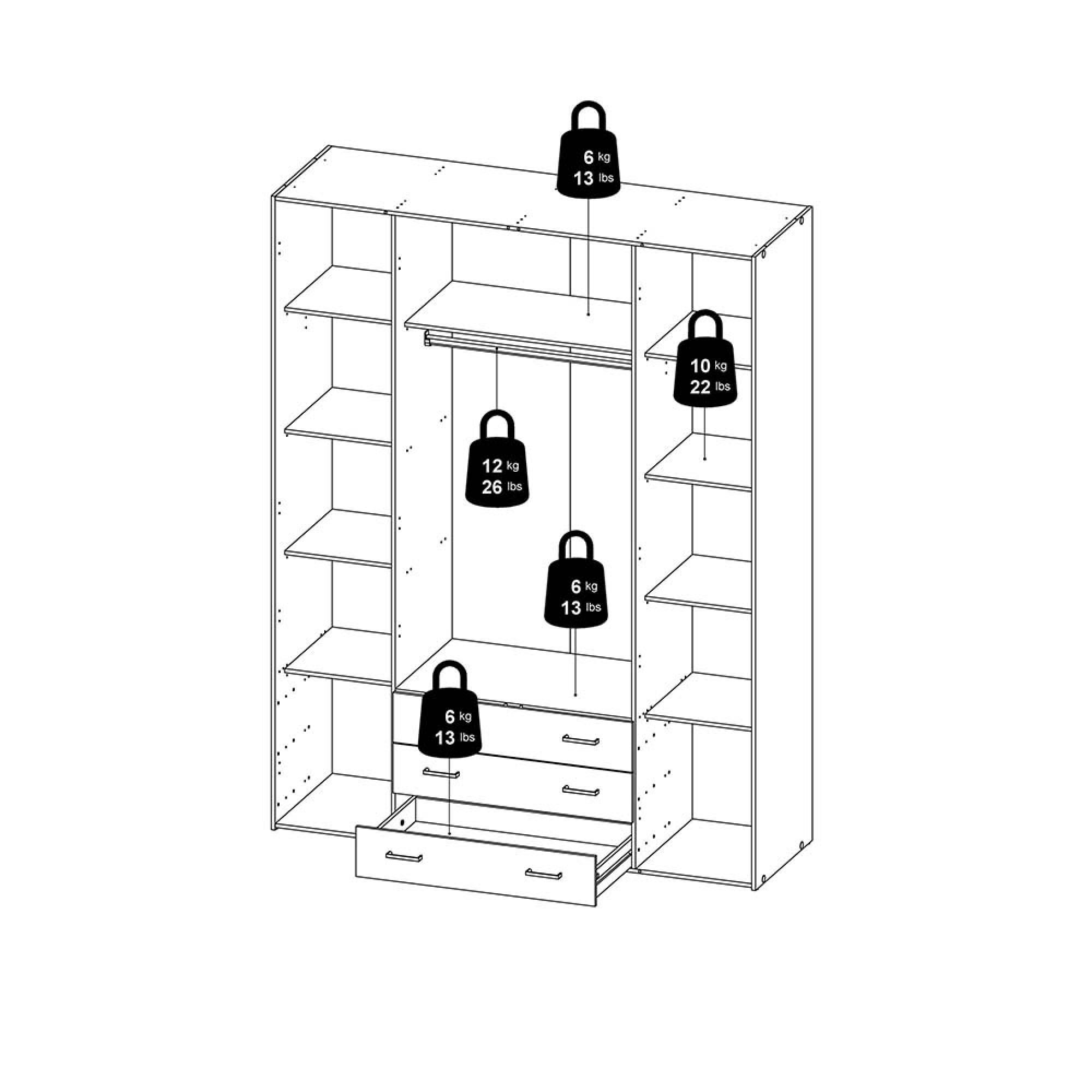 Space Wardrobe - 4 Door - 3 Drawer - White