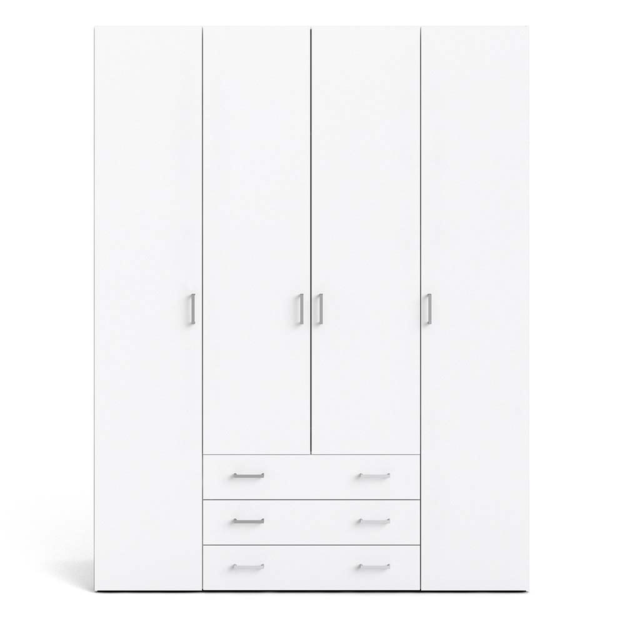 Space Wardrobe - 4 Door - 3 Drawer - White