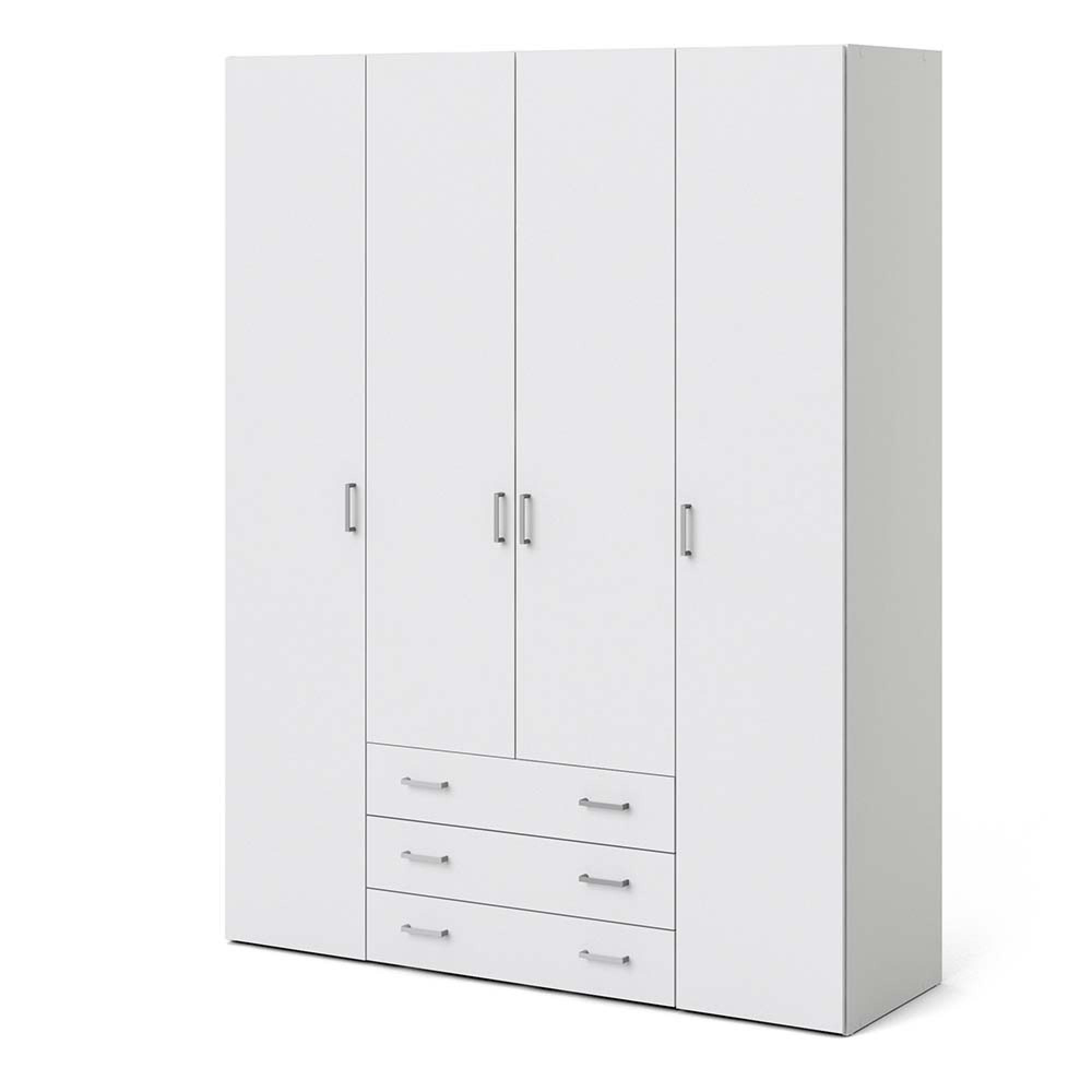 Space Wardrobe - 4 Door - 3 Drawer - White