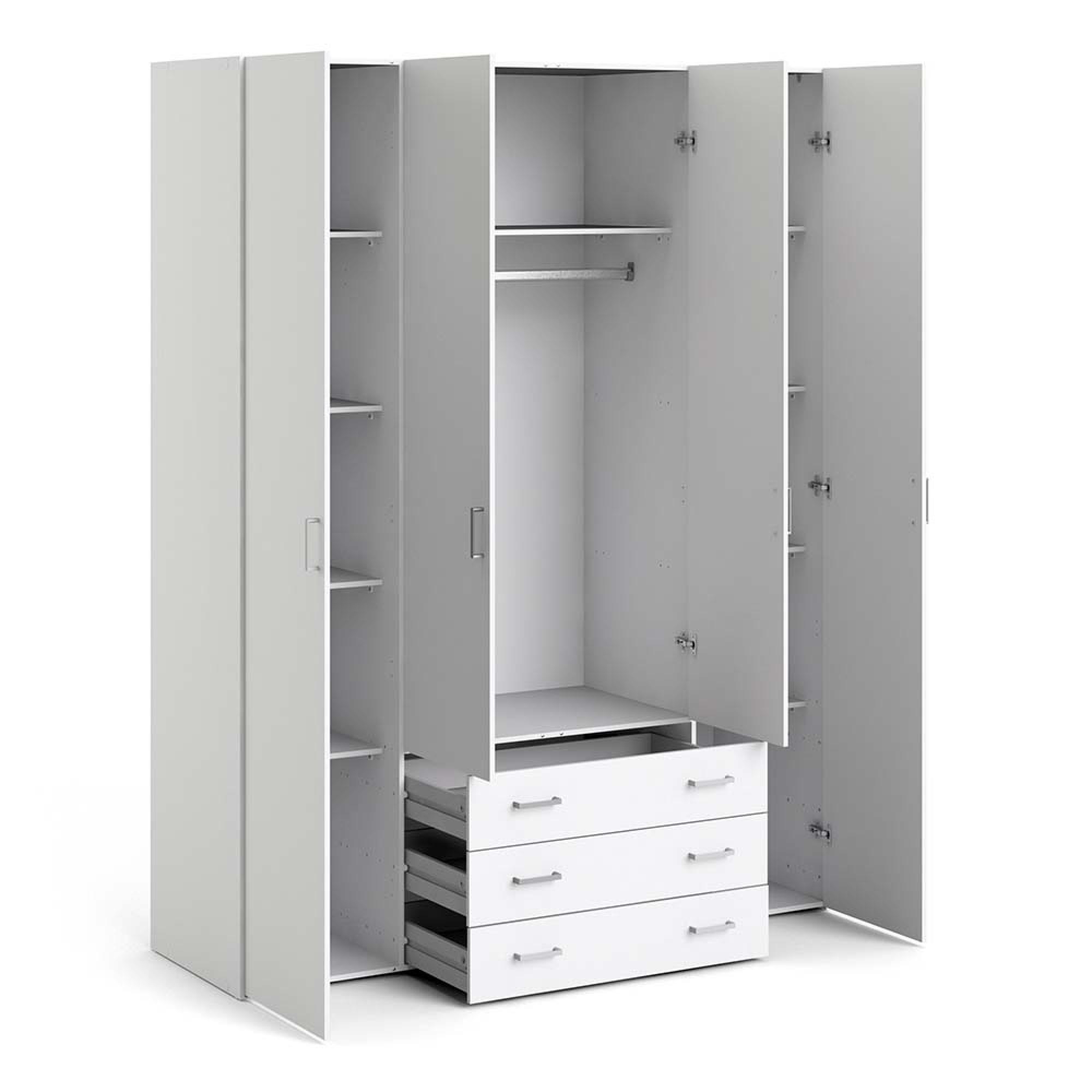 Space Wardrobe - 4 Door - 3 Drawer - White