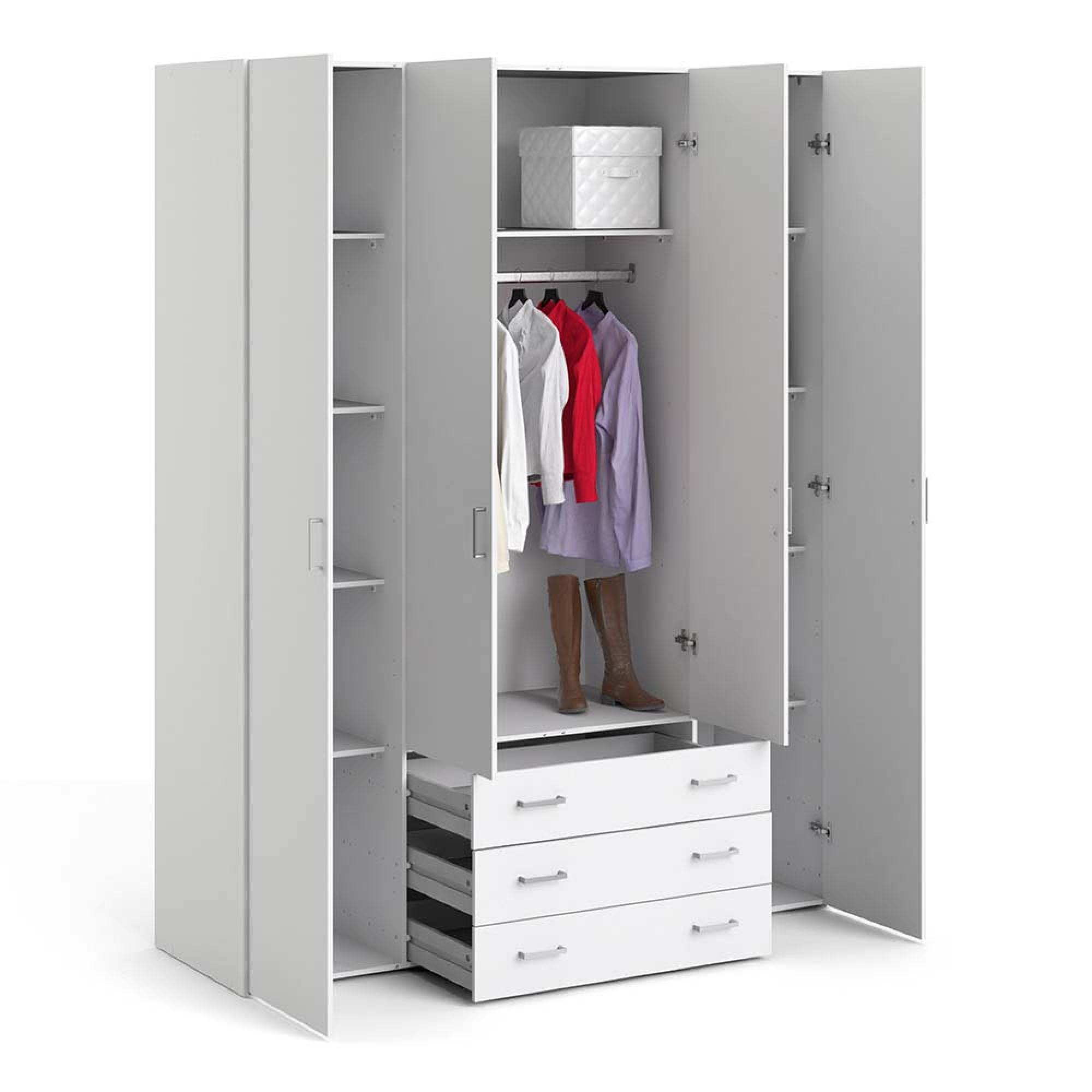 Space Wardrobe - 4 Door - 3 Drawer - White