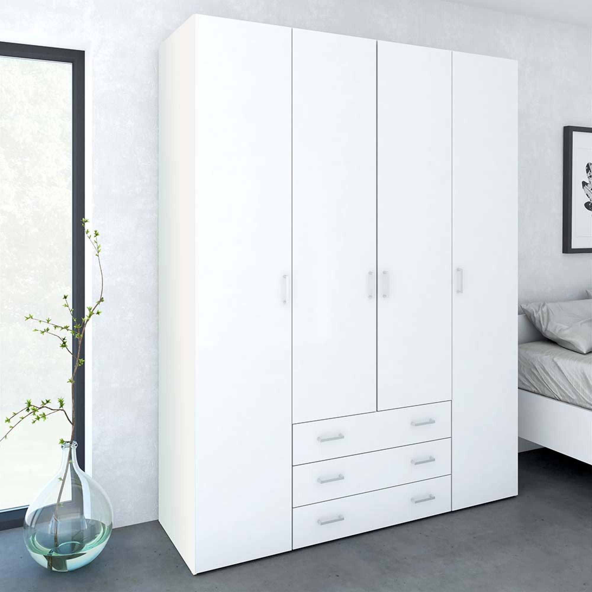 Space Wardrobe - 4 Door - 3 Drawer - White