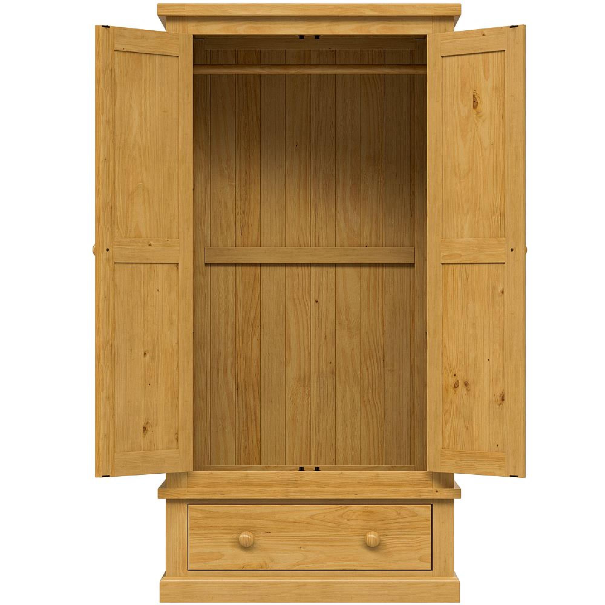 Churchill Waxed Pine 2 Door 1 Drawer Double Wardrobe