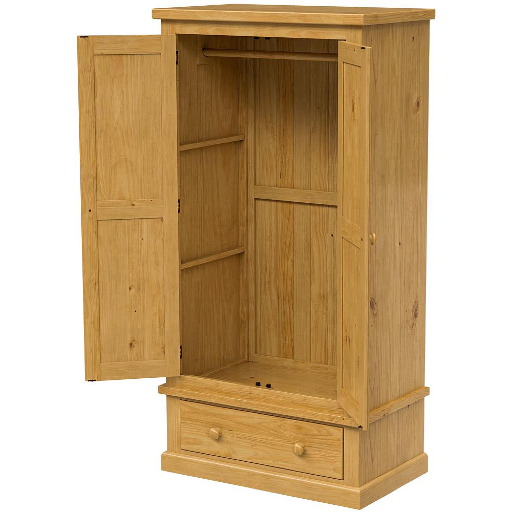 Churchill Waxed Pine 2 Door 1 Drawer Double Wardrobe
