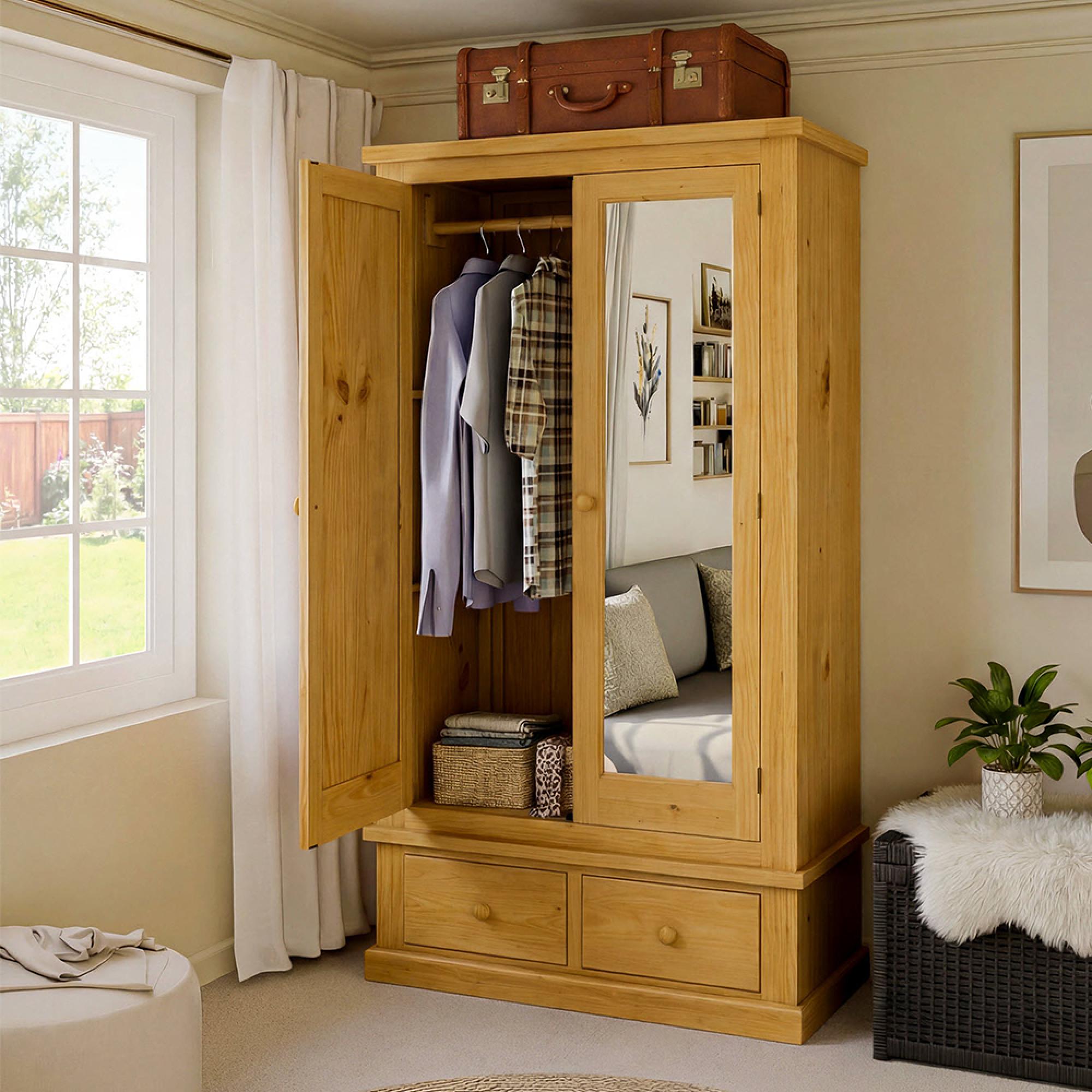 Churchill Waxed Pine 2 Door Combi Wardrobe