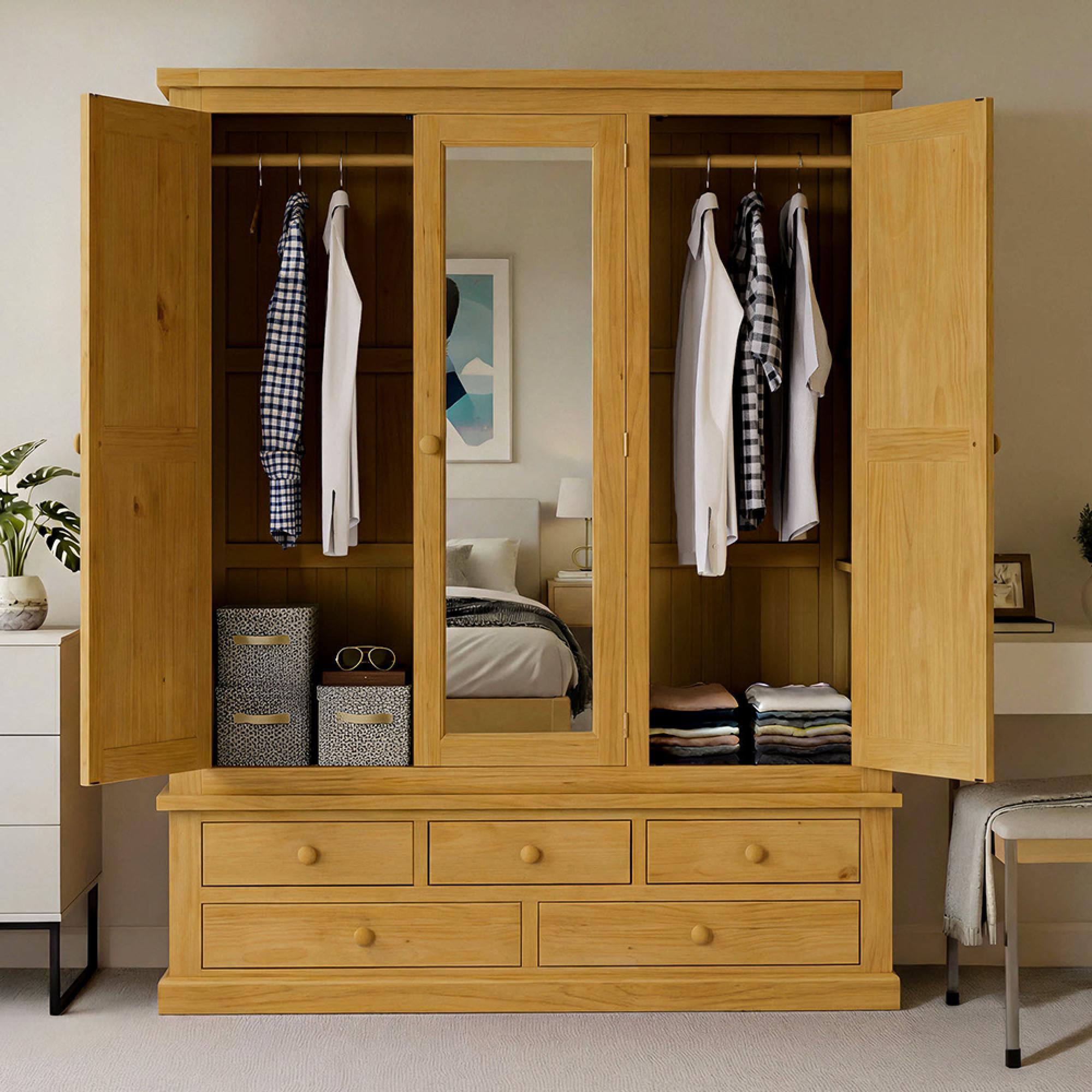 Churchill Waxed Pine 3 Door Combi Wardrobe