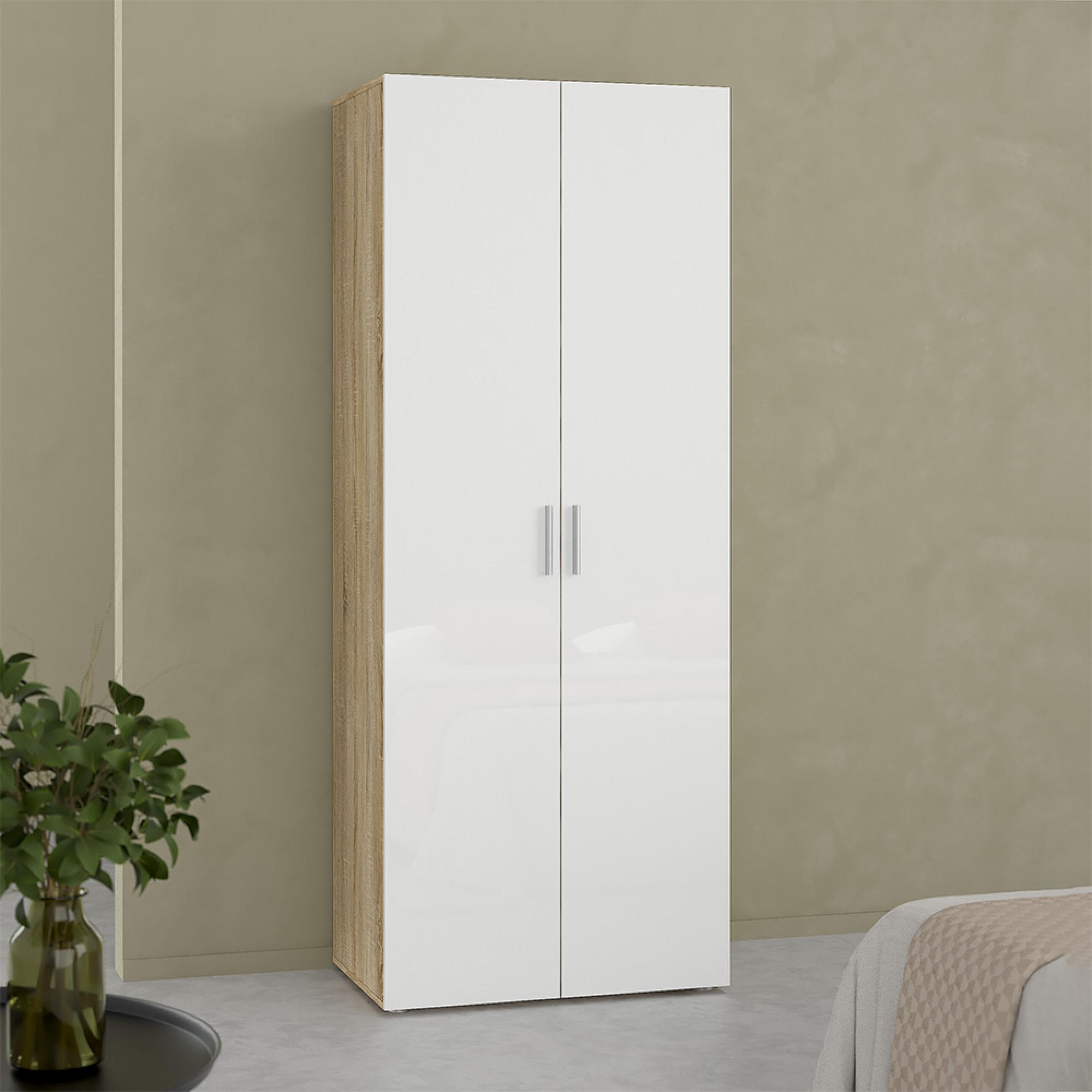 Pepe Wardrobe - 2 Door - Oak and White Gloss