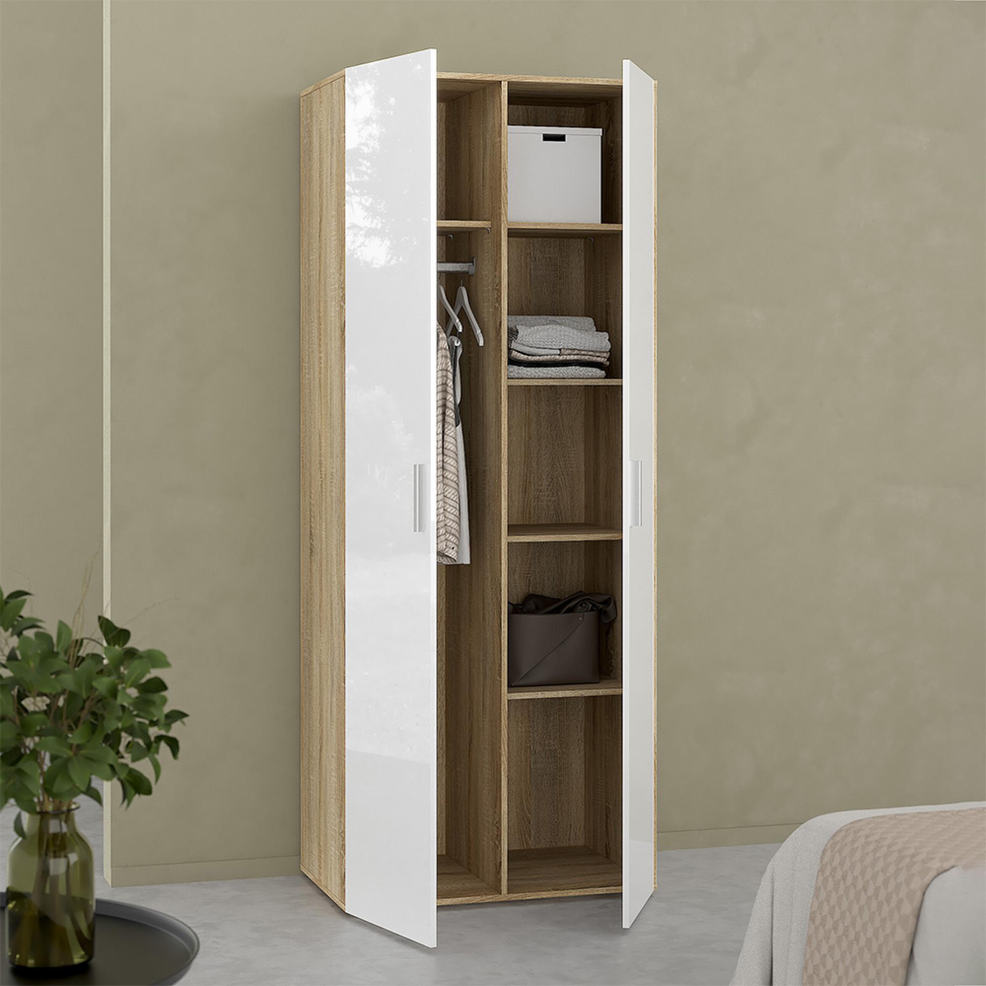 Pepe Wardrobe - 2 Door - Oak and White Gloss