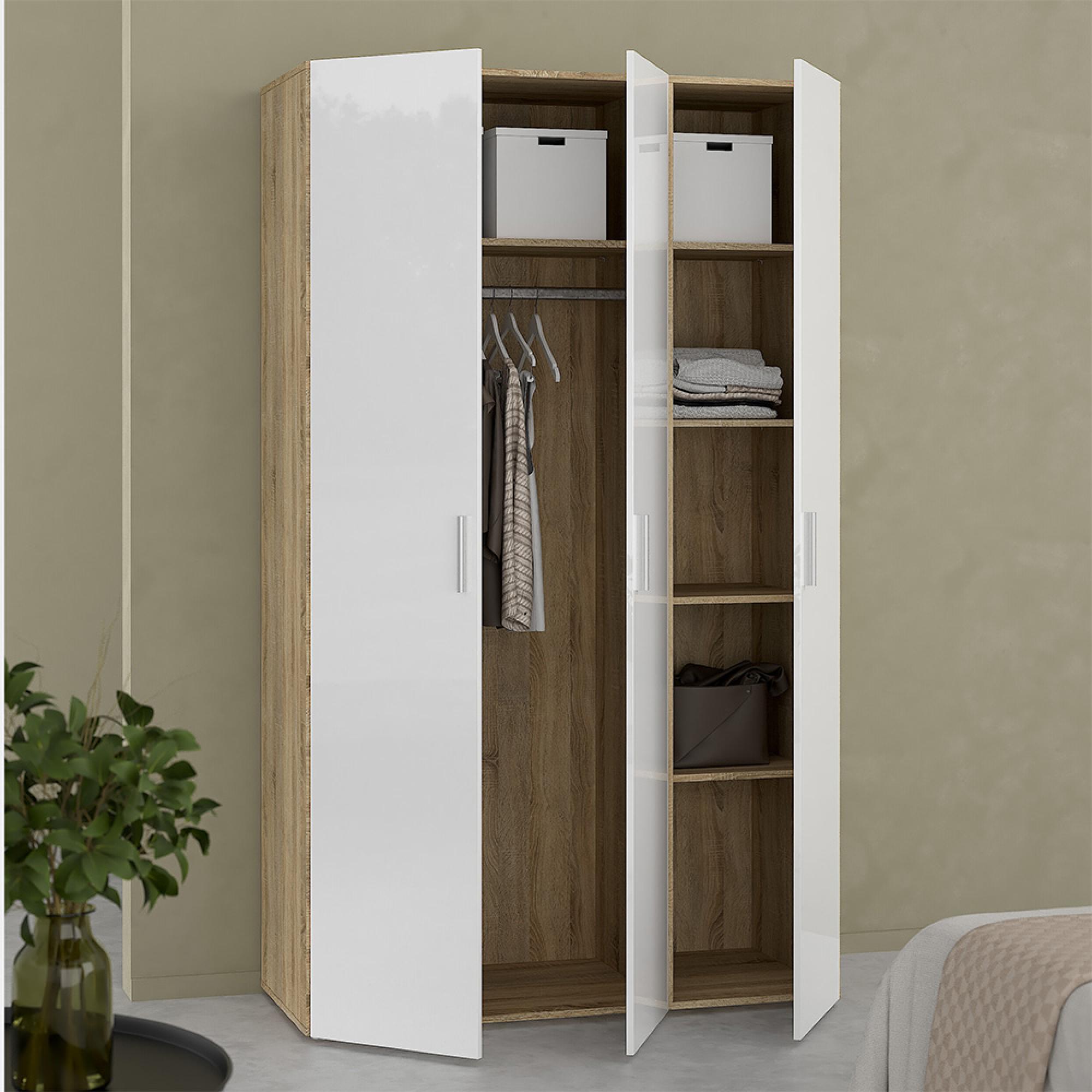 Pepe Wardrobe - 3 Door - Oak and White Gloss