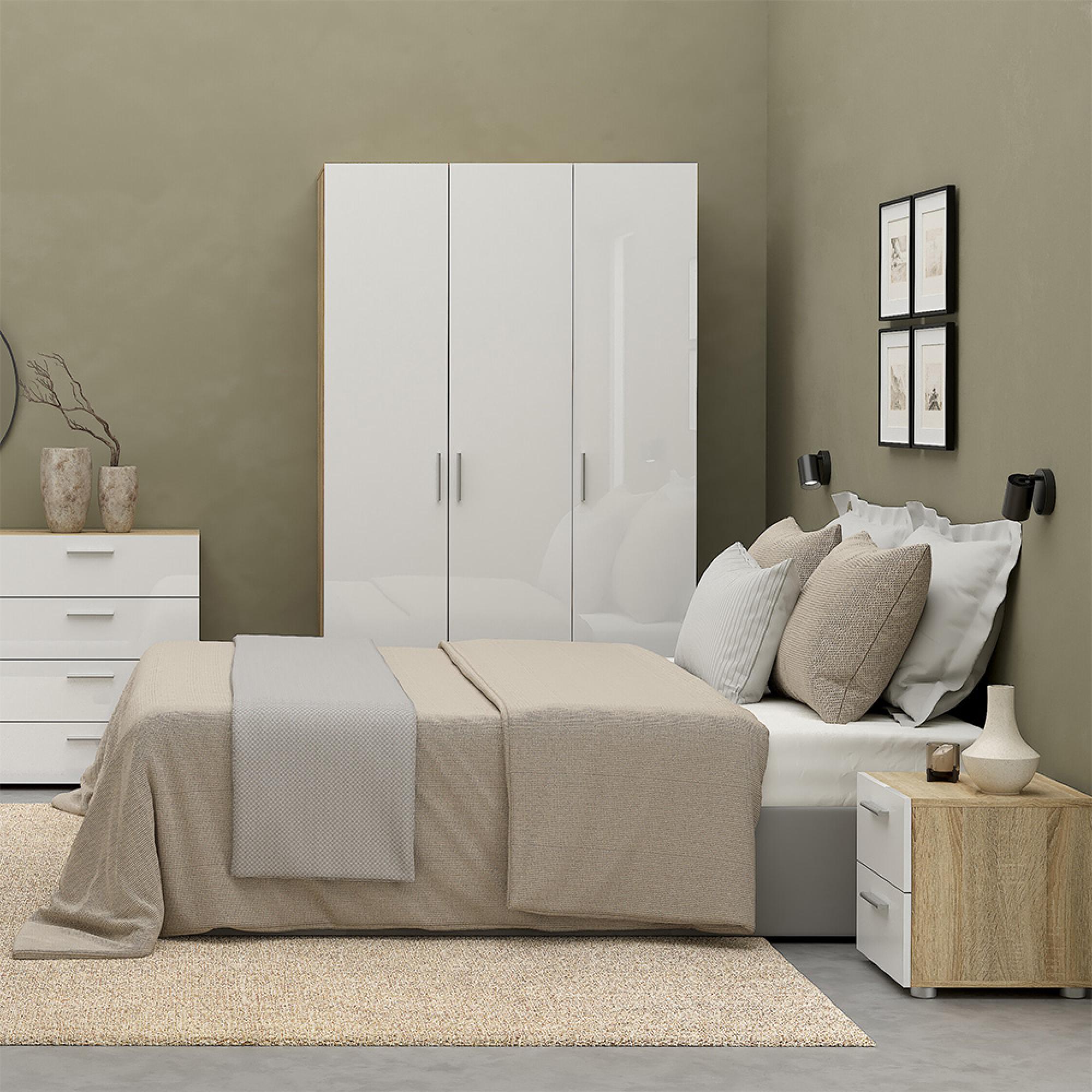 Pepe Wardrobe - 3 Door - Oak and White Gloss