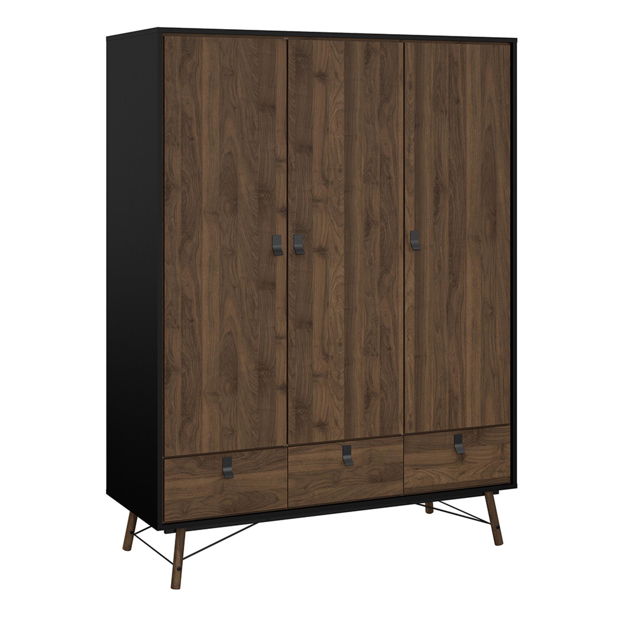 Ry Wardrobe - 3 Door - 3 Drawer - Black