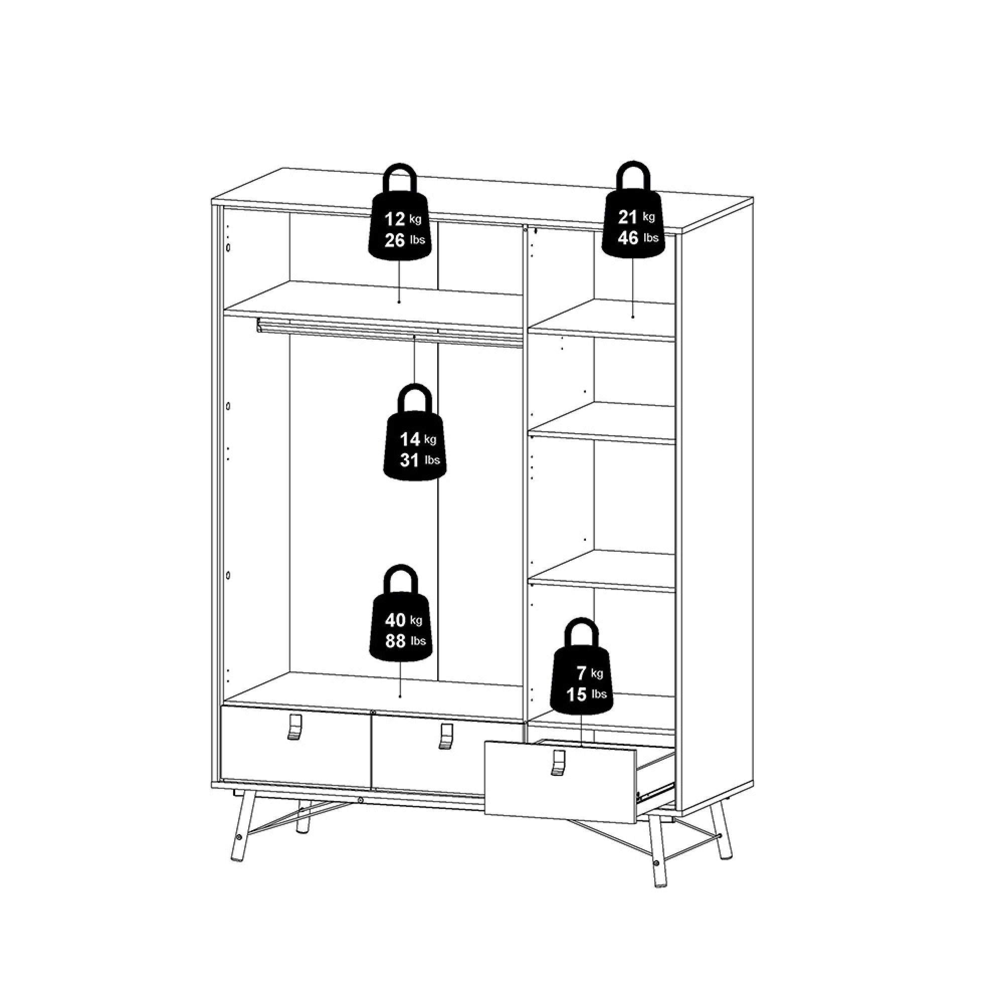 Ry Wardrobe - 3 Door - 3 Drawer - Black