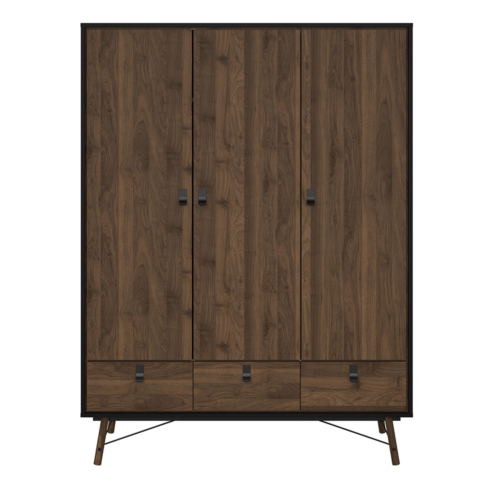 Ry Wardrobe - 3 Door - 3 Drawer - Black