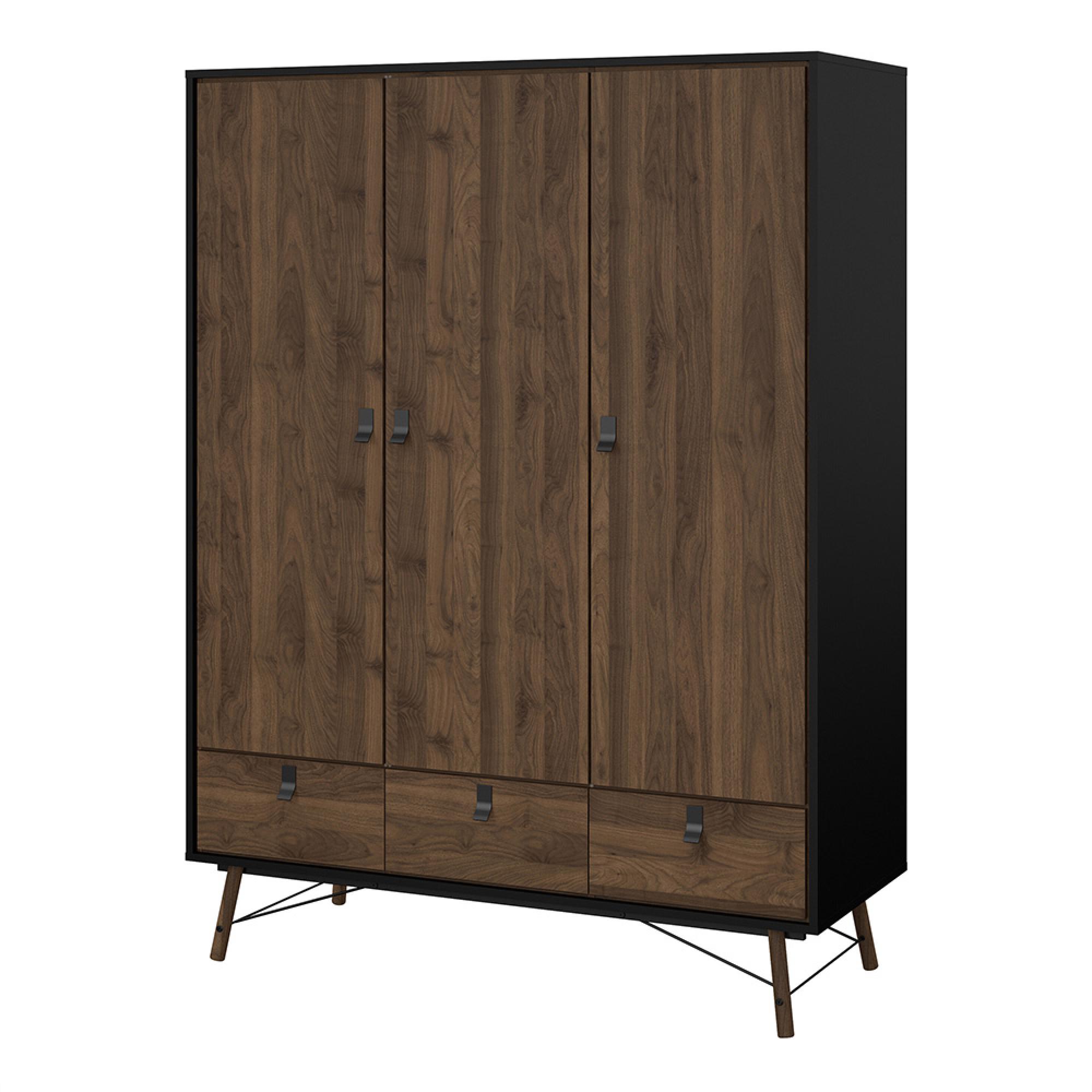 Ry Wardrobe - 3 Door - 3 Drawer - Black