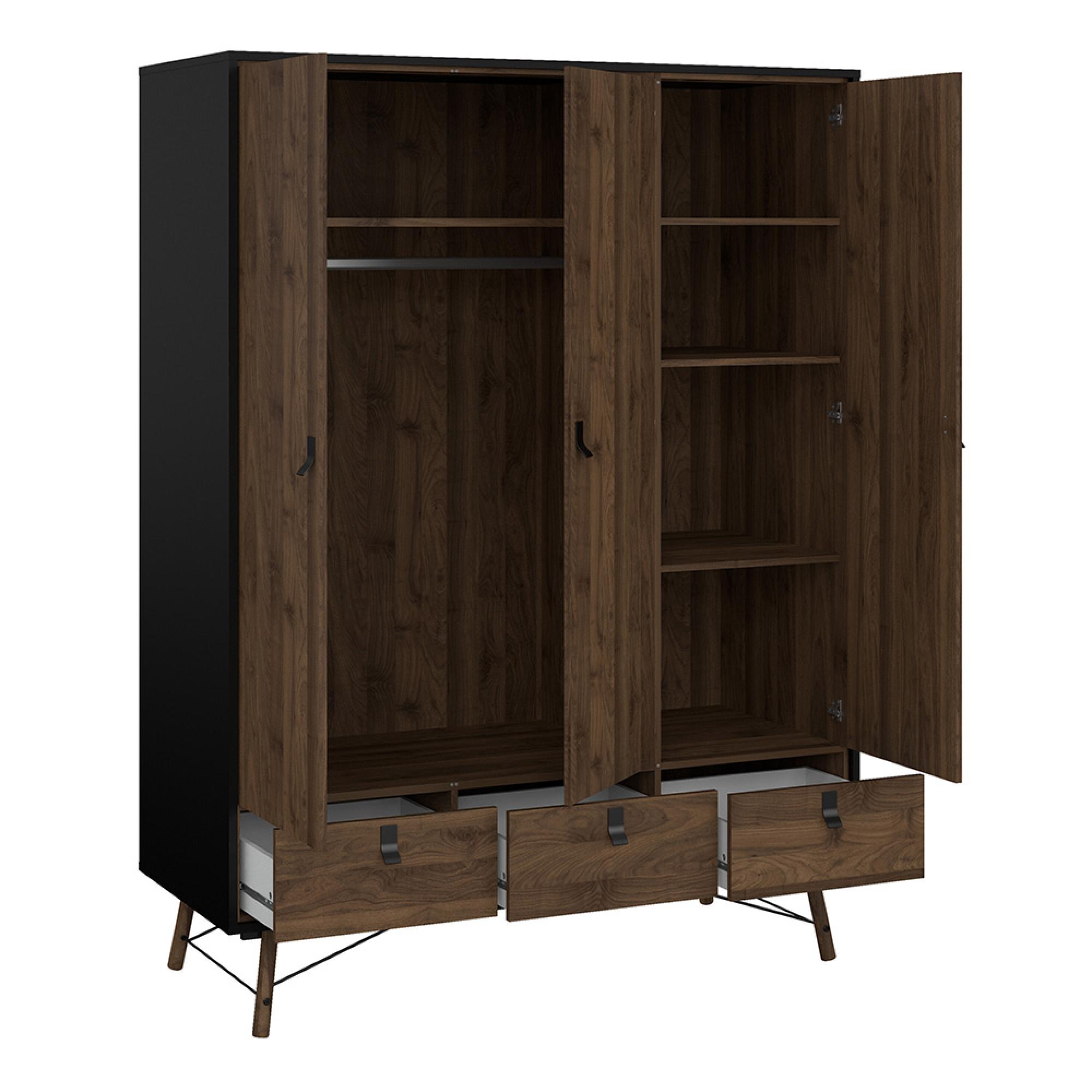 Ry Wardrobe - 3 Door - 3 Drawer - Black