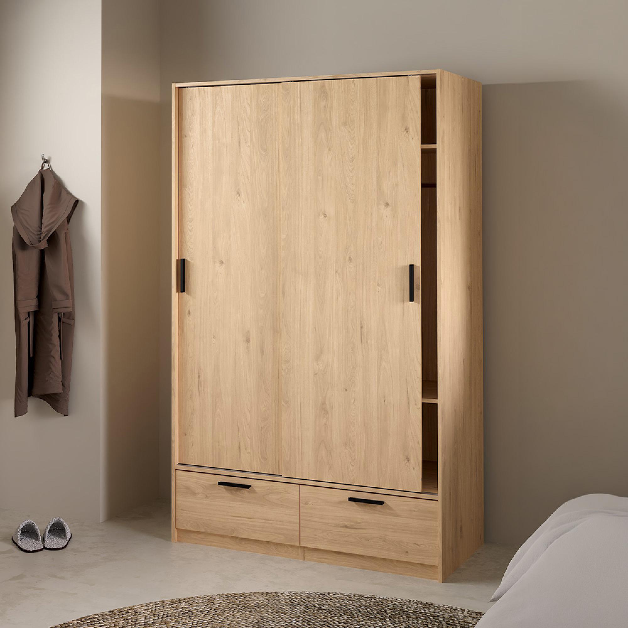 Line Wardrobe - 2 Door - 2 Drawer - Sliding - Oak
