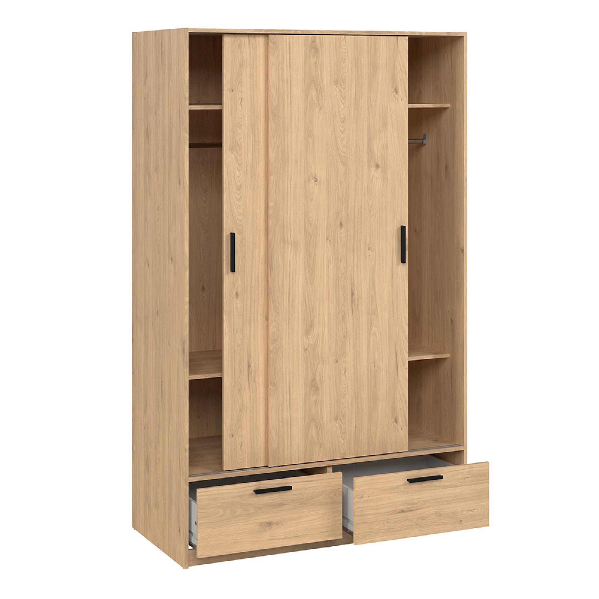 Line Wardrobe - 2 Door - 2 Drawer - Sliding - Oak
