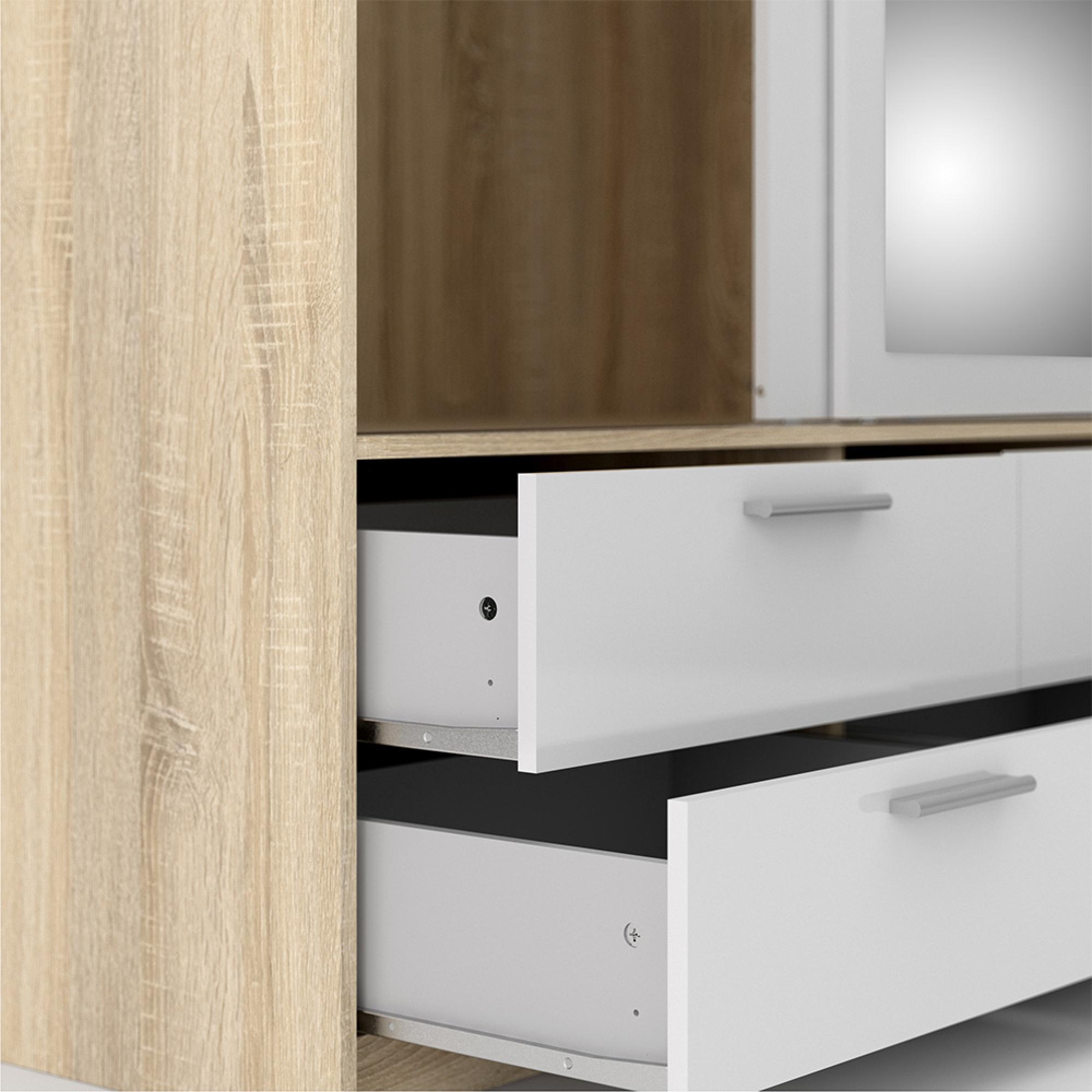 Line Wardrobe - 3 Door - 6 Drawer - Combi - Oak and White Gloss