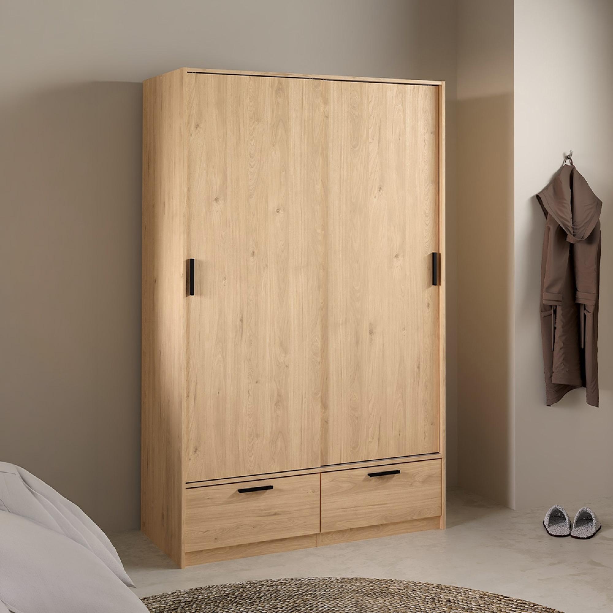 Line Wardrobe - 2 Door - 2 Drawer - Sliding - Oak