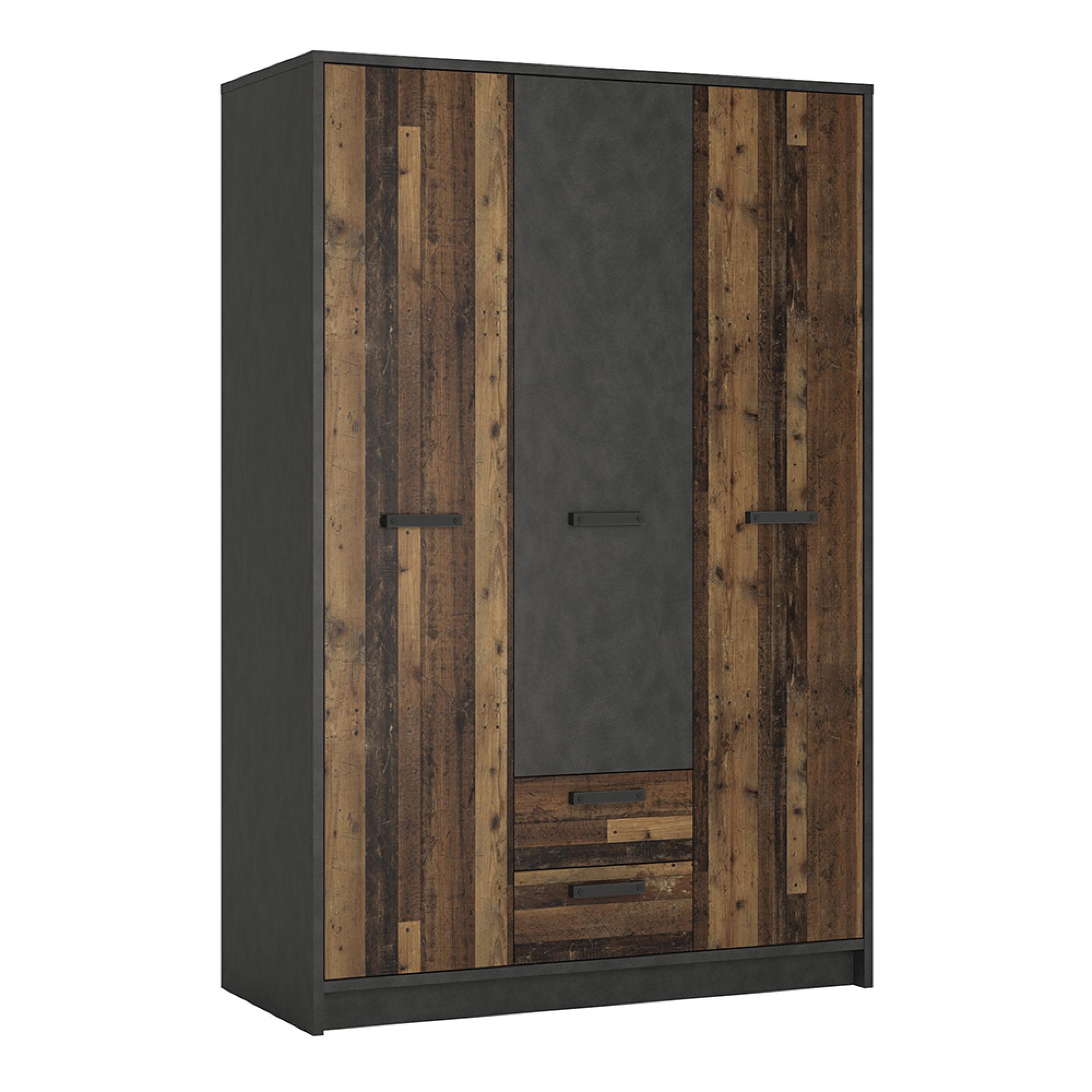 Brooklyn Wardrobe - 3 Door - 2 Drawer - Rustic