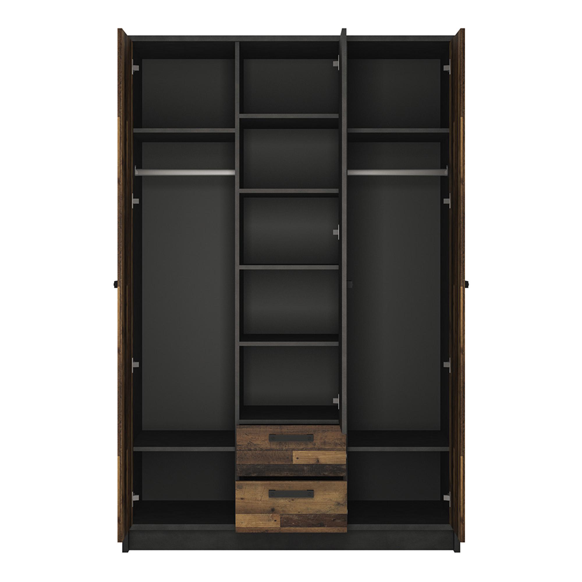 Brooklyn Wardrobe - 3 Door - 2 Drawer - Rustic
