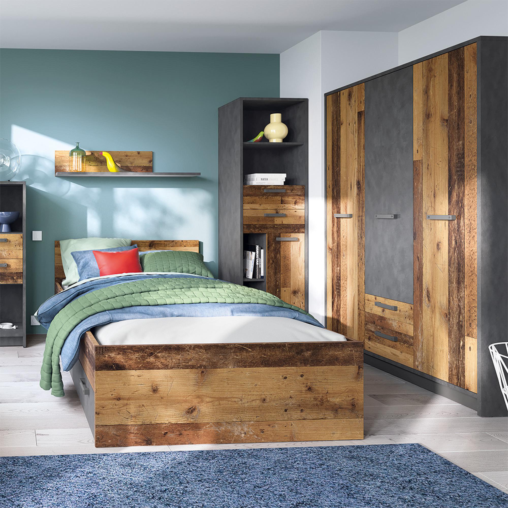 Brooklyn Wardrobe - 3 Door - 2 Drawer - Rustic