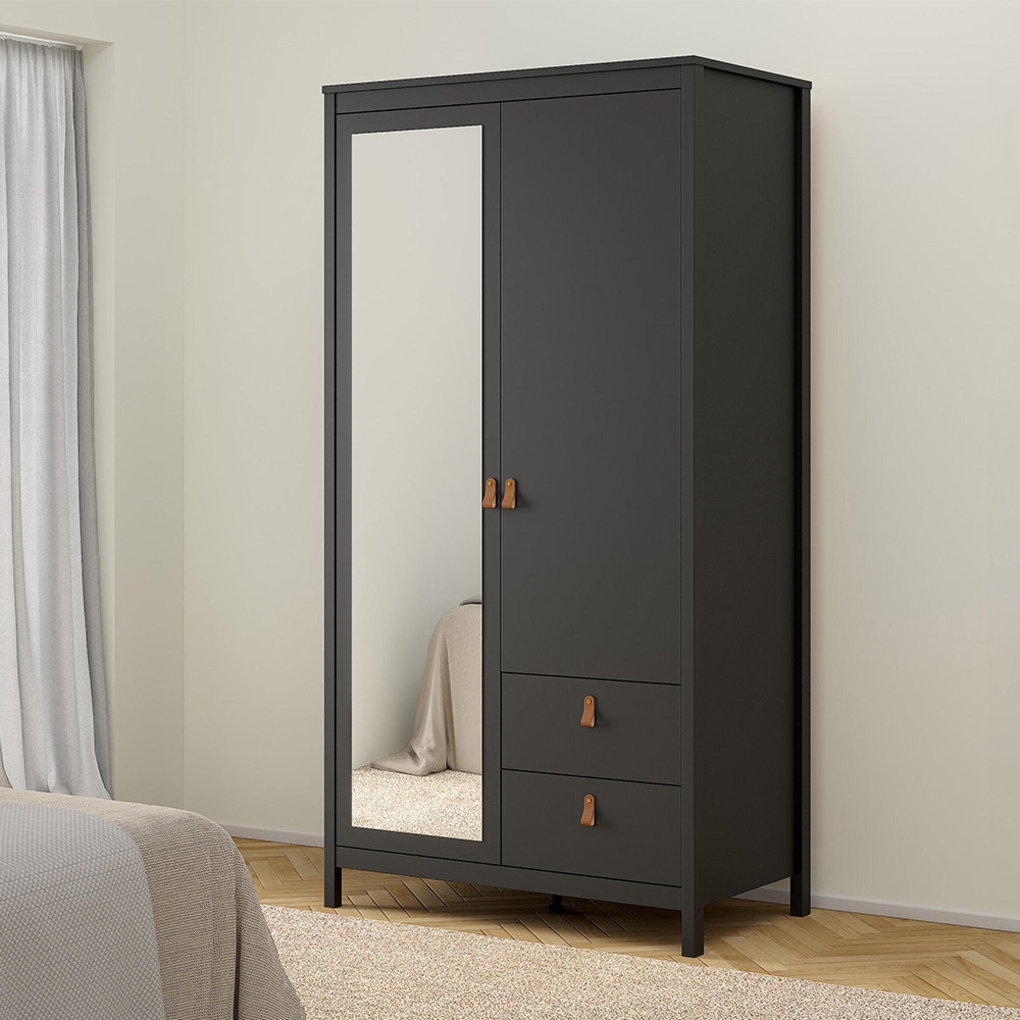 Barcelona Wardrobe - 2 Door - 2 Drawer - Combi - Black