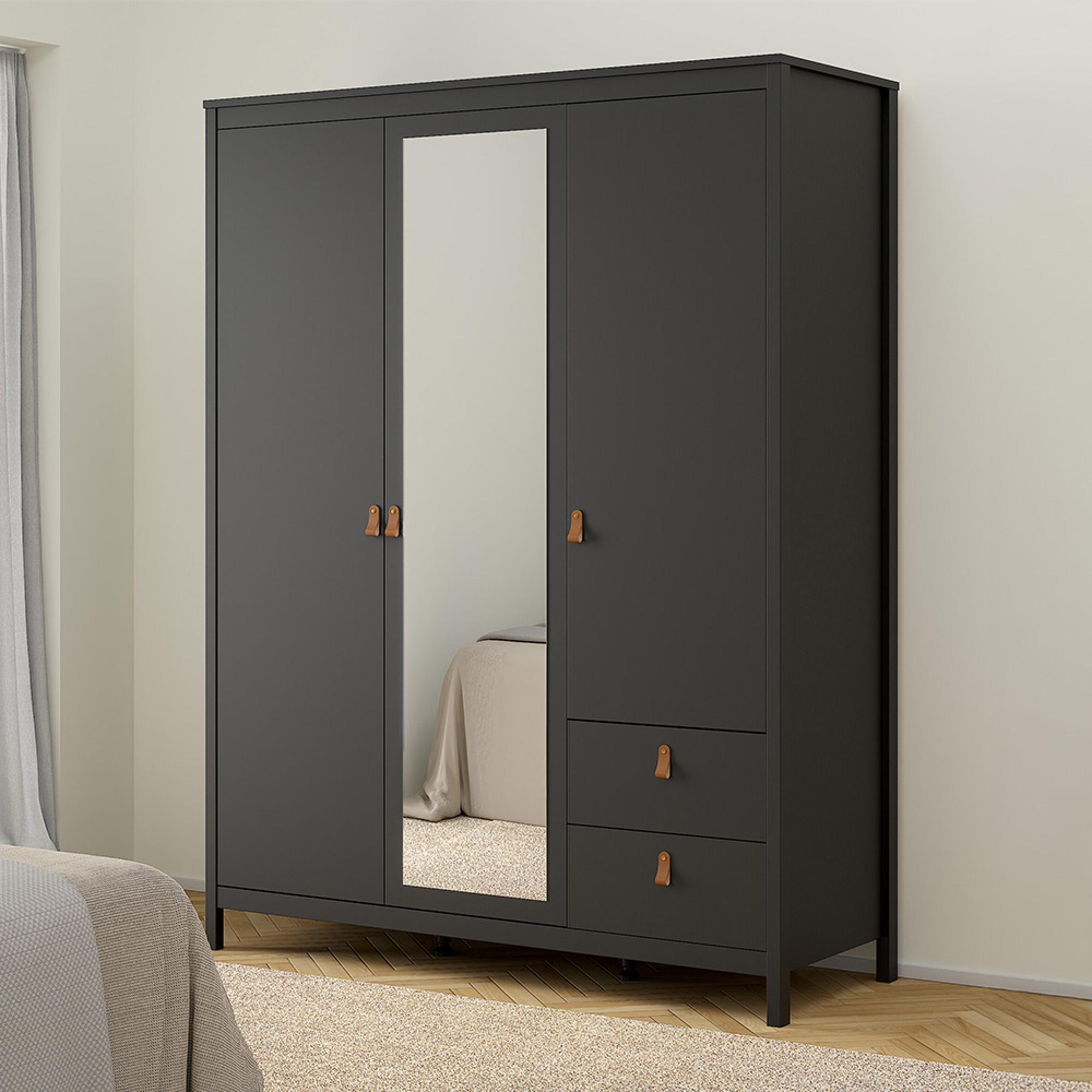 Barcelona Wardrobe - 3 Door - 2 Drawer - Combi - Black